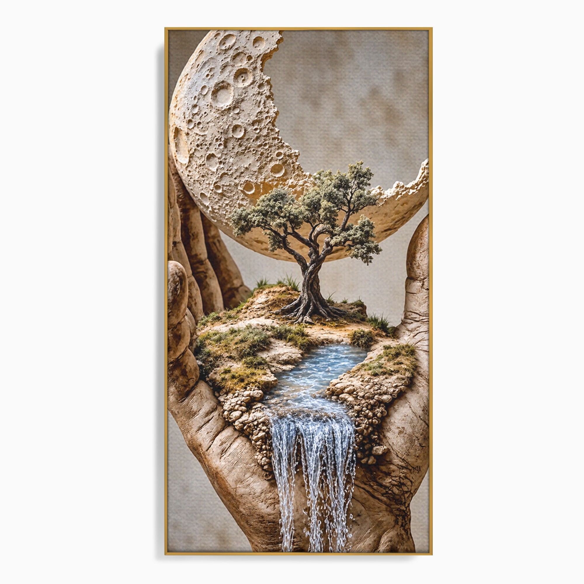 Tablou Canvas Premium LuxCanva® U1149, Lumea In Mainile Tale, Luna, Copac, Apa, Natura, Living, Culori Vibrante
