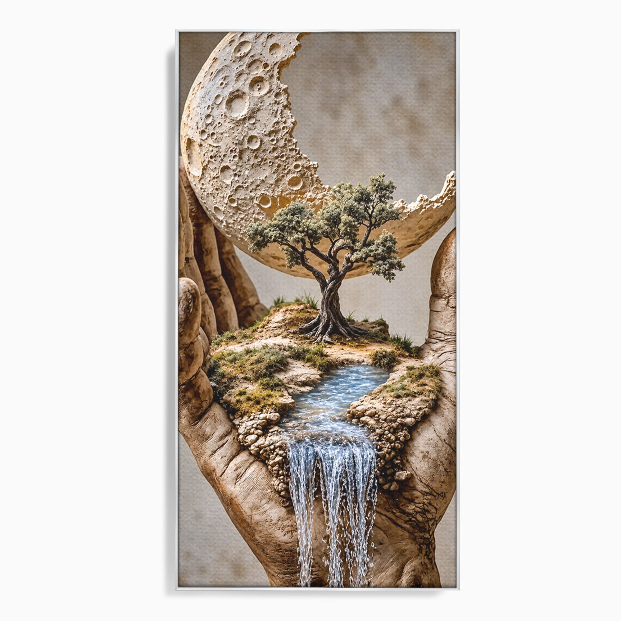 Tablou Canvas Premium LuxCanva® U1149, Lumea In Mainile Tale, Luna, Copac, Apa, Natura, Living, Culori Vibrante