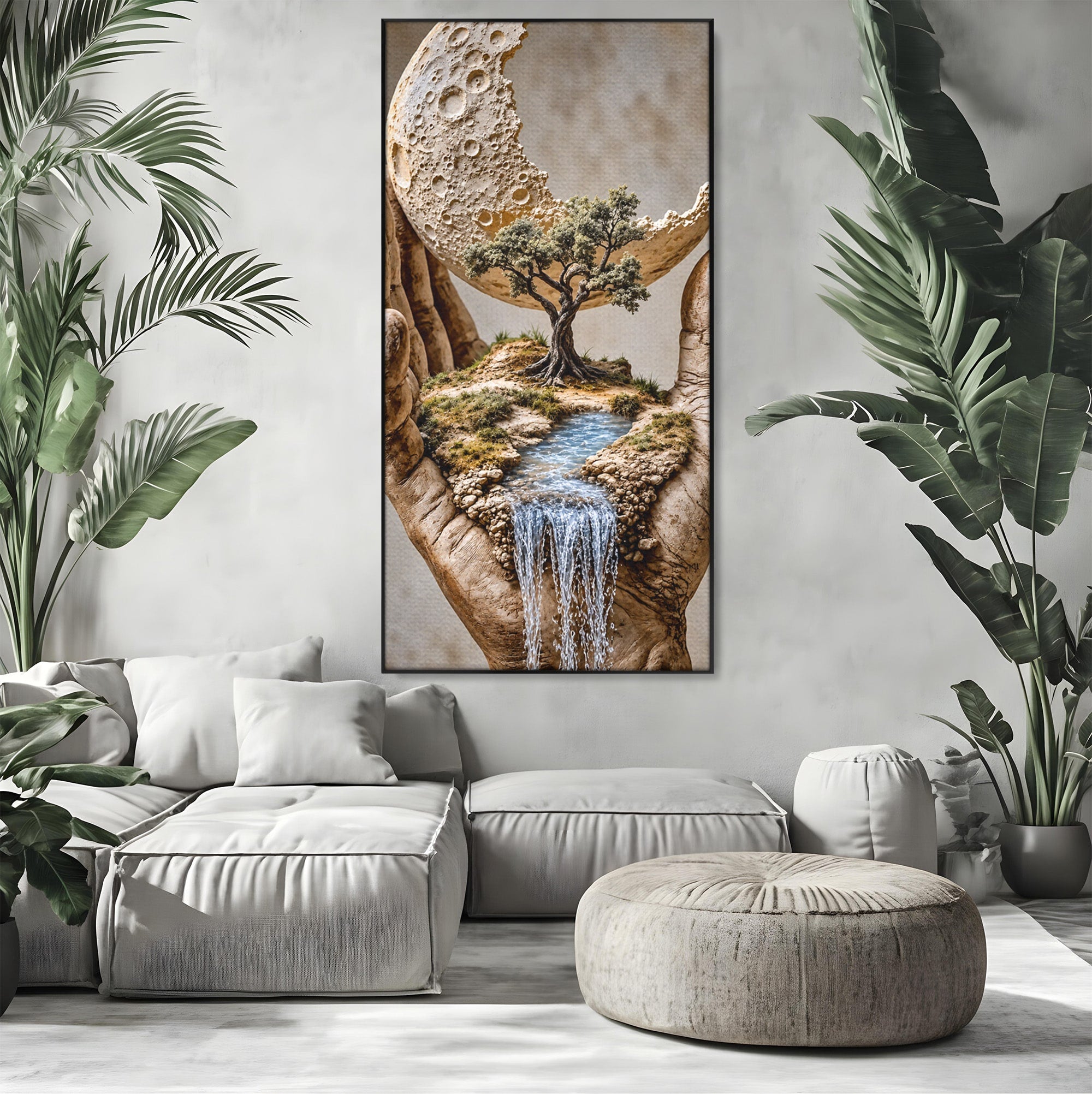 Tablou Canvas Premium LuxCanva® U1149, Lumea In Mainile Tale, Luna, Copac, Apa, Natura, Living, Culori Vibrante