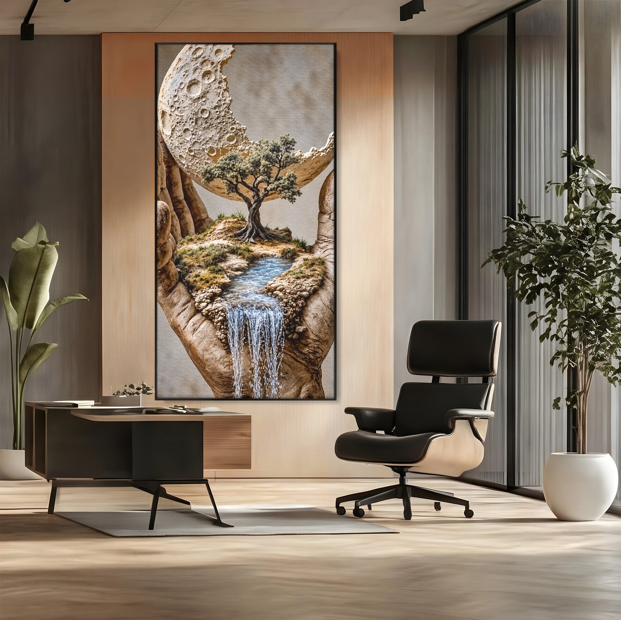 Tablou Canvas Premium LuxCanva® U1149, Lumea In Mainile Tale, Luna, Copac, Apa, Natura, Living, Culori Vibrante