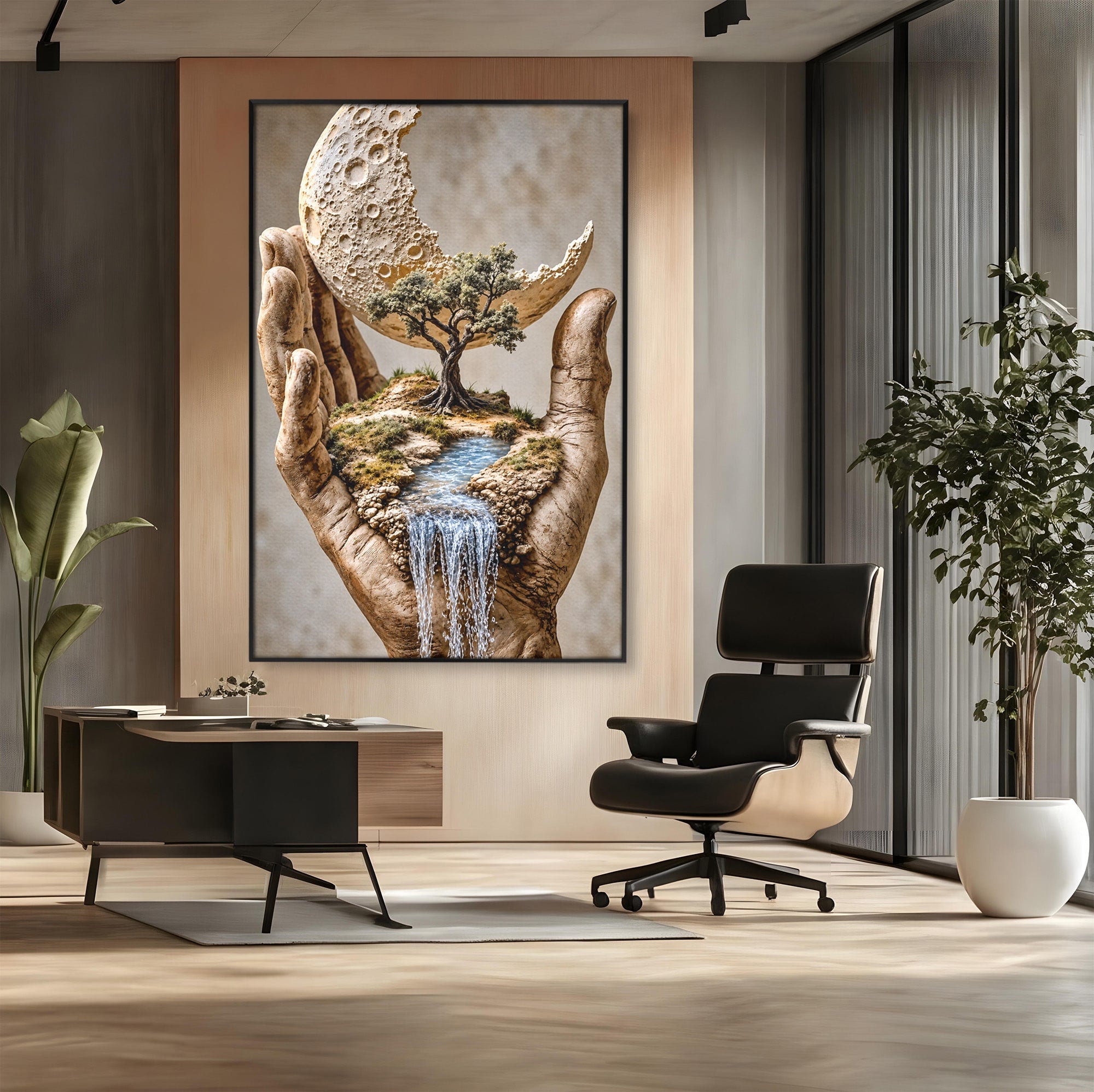 Tablou Canvas Premium LuxCanva® U1149, Lumea In Mainile Tale, Luna, Copac, Apa, Natura, Living, Culori Vibrante
