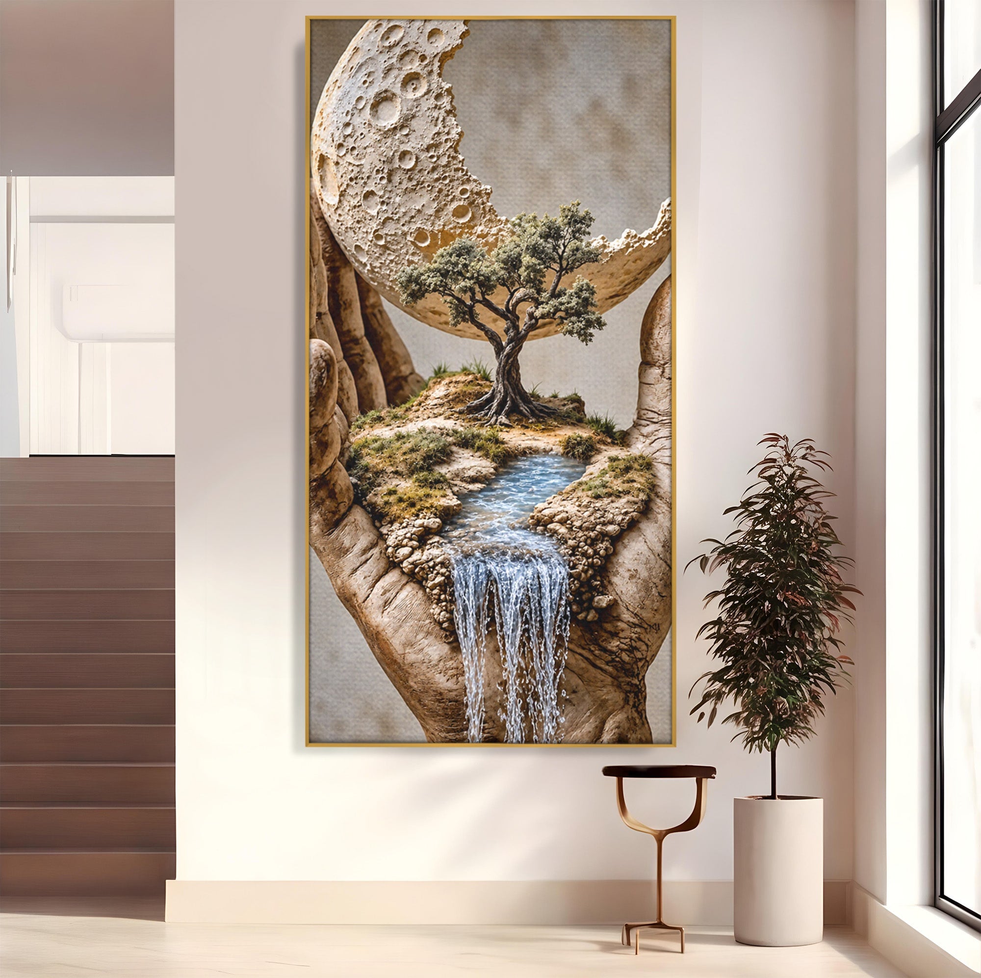 Tablou Canvas Premium LuxCanva® U1149, Lumea In Mainile Tale, Luna, Copac, Apa, Natura, Living, Culori Vibrante