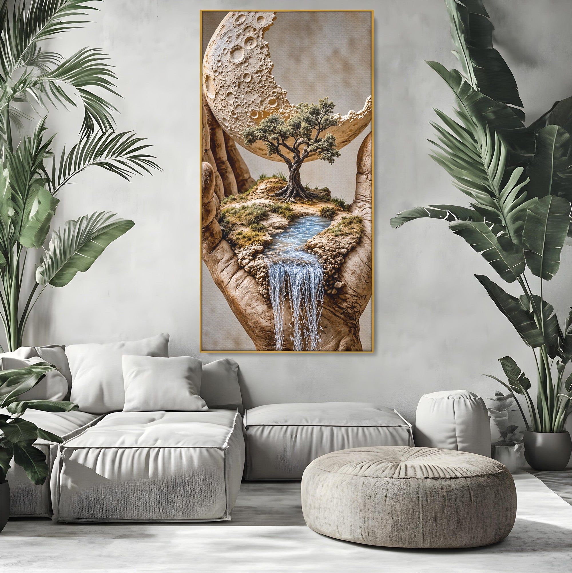 Tablou Canvas Premium LuxCanva® U1149, Lumea In Mainile Tale, Luna, Copac, Apa, Natura, Living, Culori Vibrante