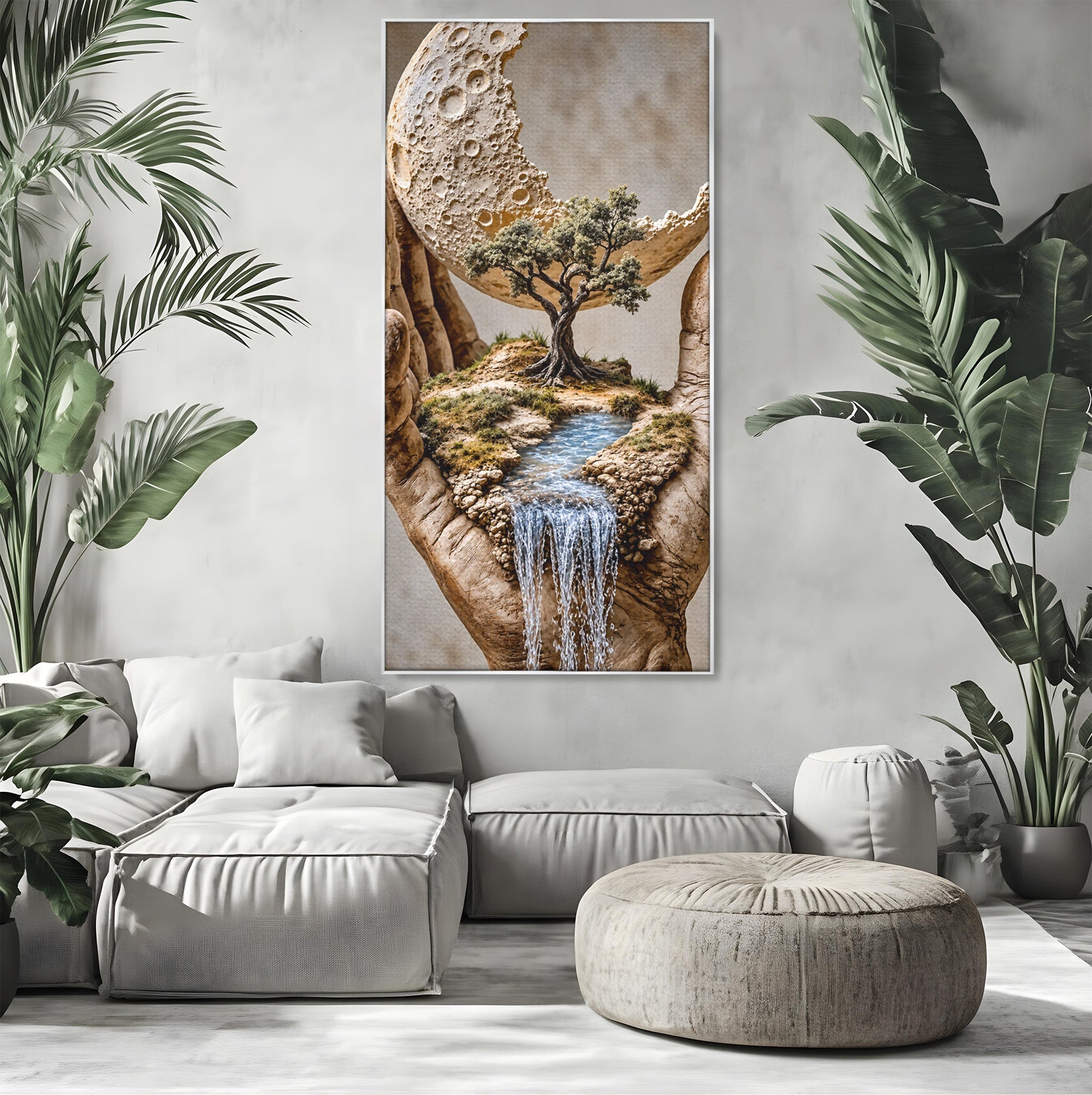 Tablou Canvas Premium LuxCanva® U1149, Lumea In Mainile Tale, Luna, Copac, Apa, Natura, Living, Culori Vibrante