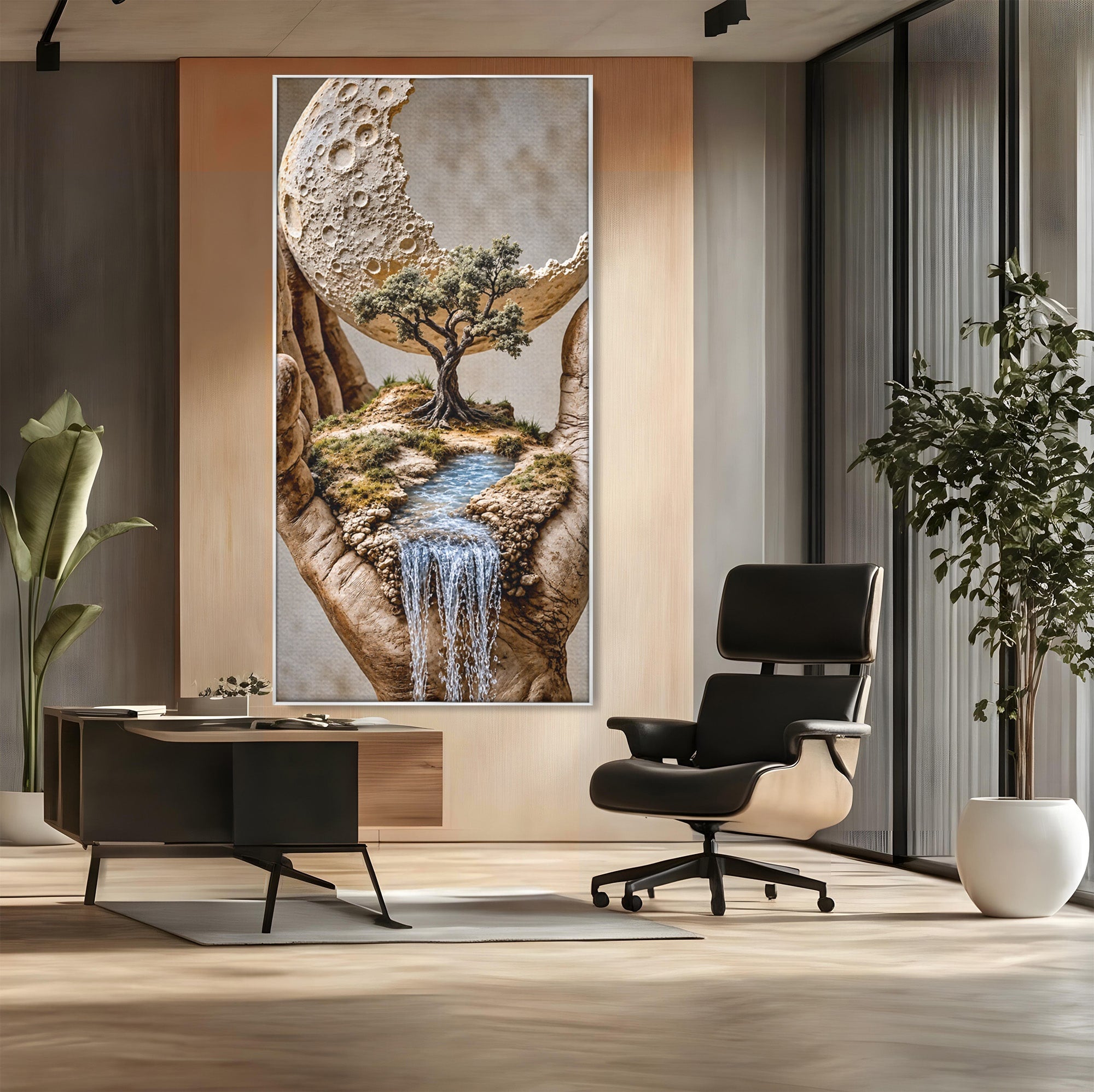 Tablou Canvas Premium LuxCanva® U1149, Lumea In Mainile Tale, Luna, Copac, Apa, Natura, Living, Culori Vibrante