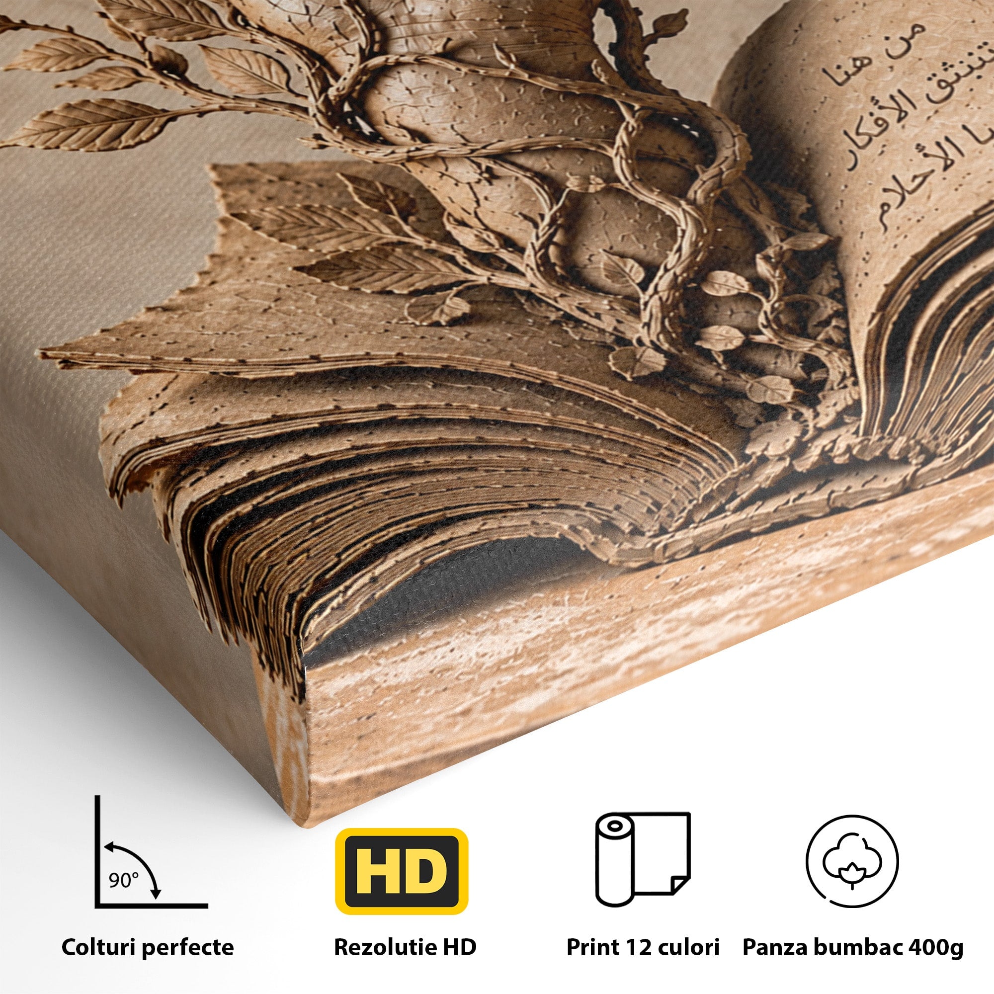 Tablou Canvas Premium LuxCanva® U1150, Mana Din Cartea Vietii, Sculptura, Natura, Mana, Carte, Birou, Culori Vibrante