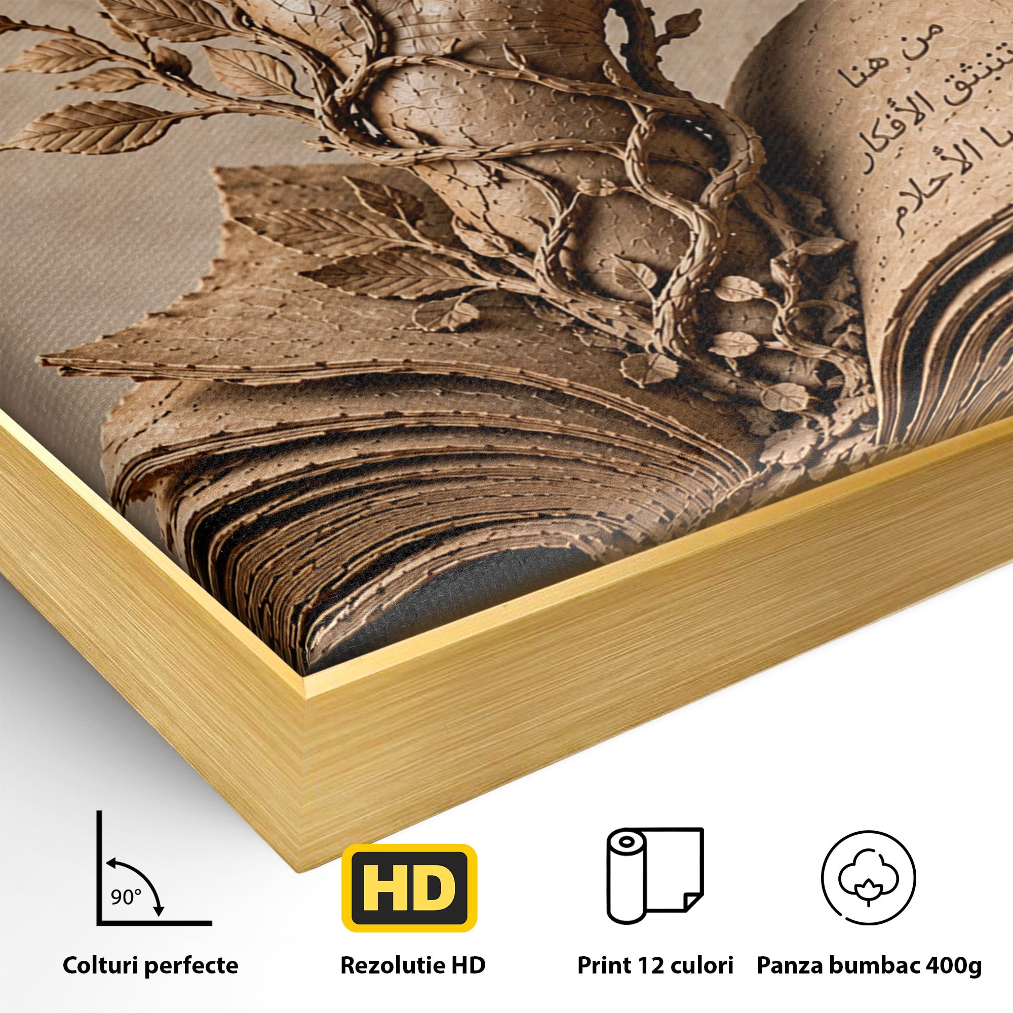 Tablou Canvas Premium LuxCanva® U1150, Mana Din Cartea Vietii, Sculptura, Natura, Mana, Carte, Birou, Culori Vibrante