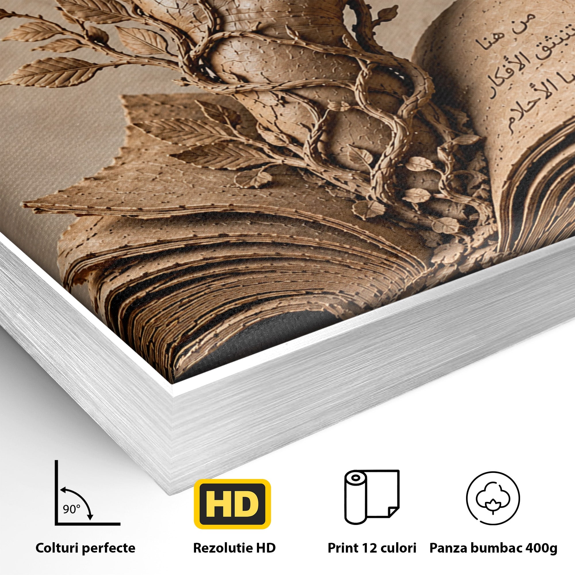 Tablou Canvas Premium LuxCanva® U1150, Mana Din Cartea Vietii, Sculptura, Natura, Mana, Carte, Birou, Culori Vibrante