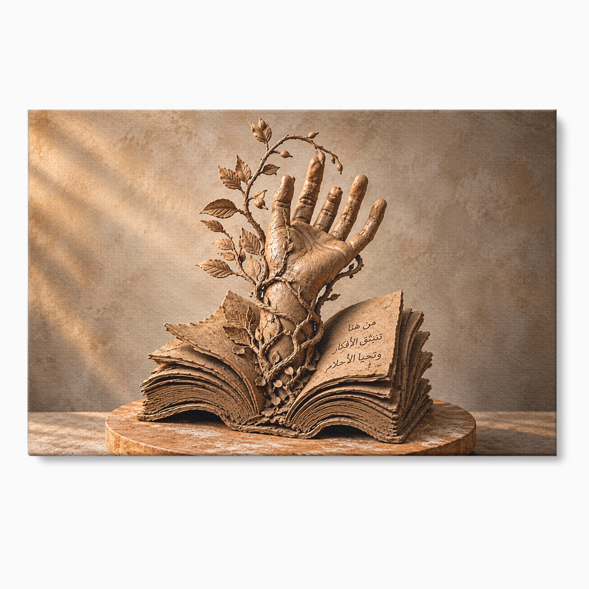 Tablou Canvas Premium LuxCanva® U1150, Mana Din Cartea Vietii, Sculptura, Natura, Mana, Carte, Birou, Culori Vibrante