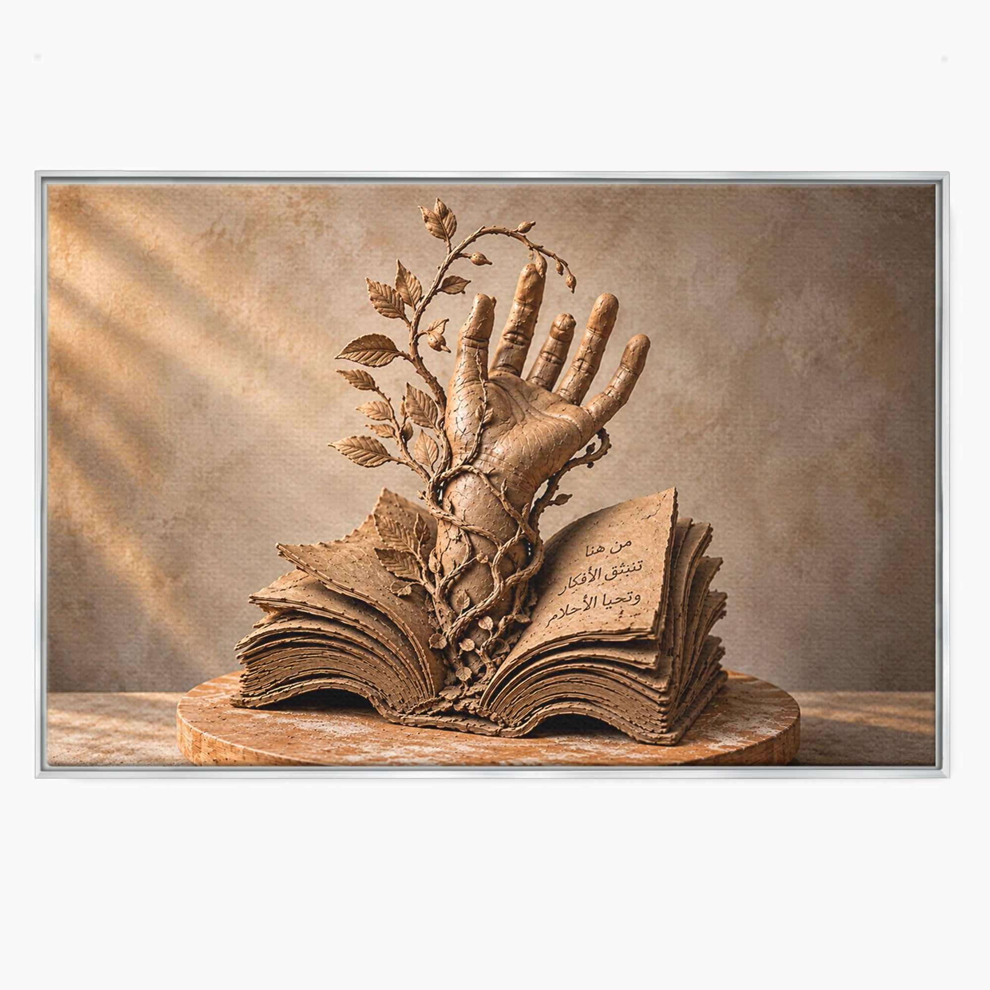 Tablou Canvas Premium LuxCanva® U1150, Mana Din Cartea Vietii, Sculptura, Natura, Mana, Carte, Birou, Culori Vibrante