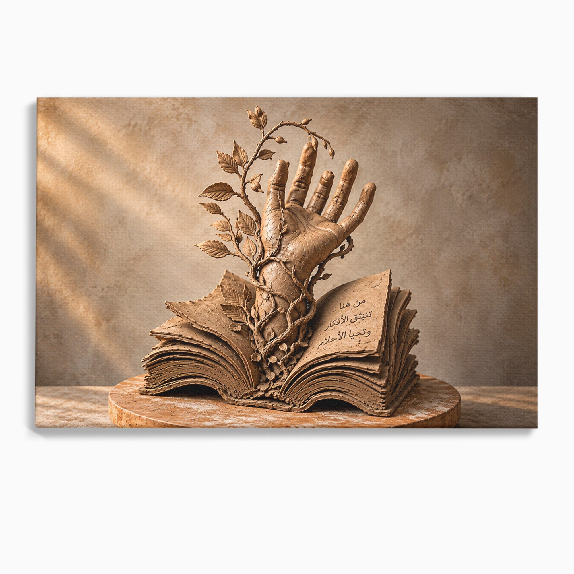 Tablou Canvas Premium LuxCanva® U1150, Mana Din Cartea Vietii, Sculptura, Natura, Mana, Carte, Birou, Culori Vibrante