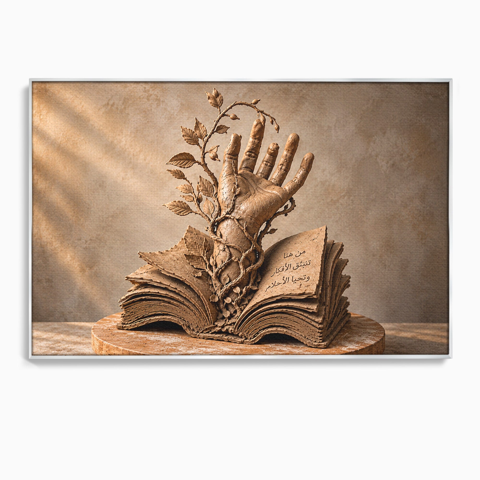 Tablou Canvas Premium LuxCanva® U1150, Mana Din Cartea Vietii, Sculptura, Natura, Mana, Carte, Birou, Culori Vibrante
