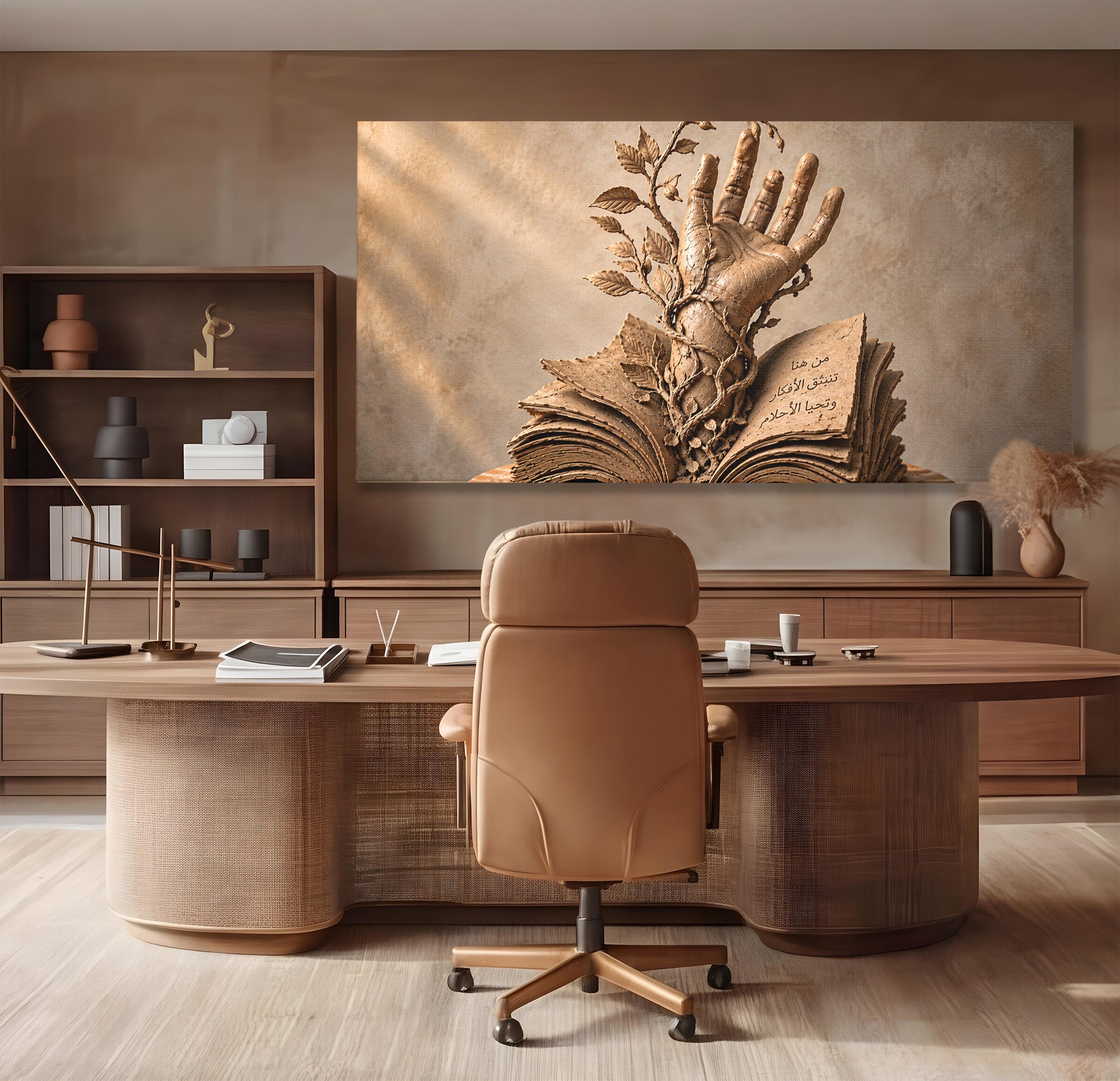 Tablou Canvas Premium LuxCanva® U1150, Mana Din Cartea Vietii, Sculptura, Natura, Mana, Carte, Birou, Culori Vibrante