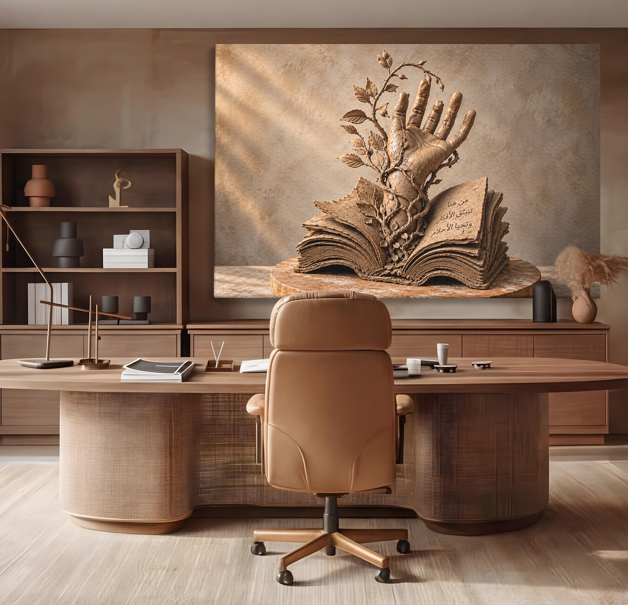 Tablou Canvas Premium LuxCanva® U1150, Mana Din Cartea Vietii, Sculptura, Natura, Mana, Carte, Birou, Culori Vibrante