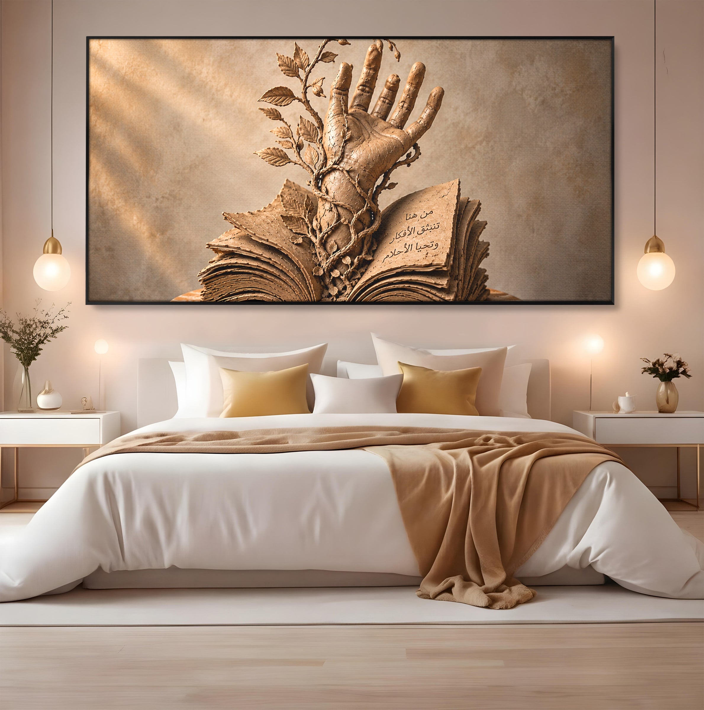 Tablou Canvas Premium LuxCanva® U1150, Mana Din Cartea Vietii, Sculptura, Natura, Mana, Carte, Birou, Culori Vibrante