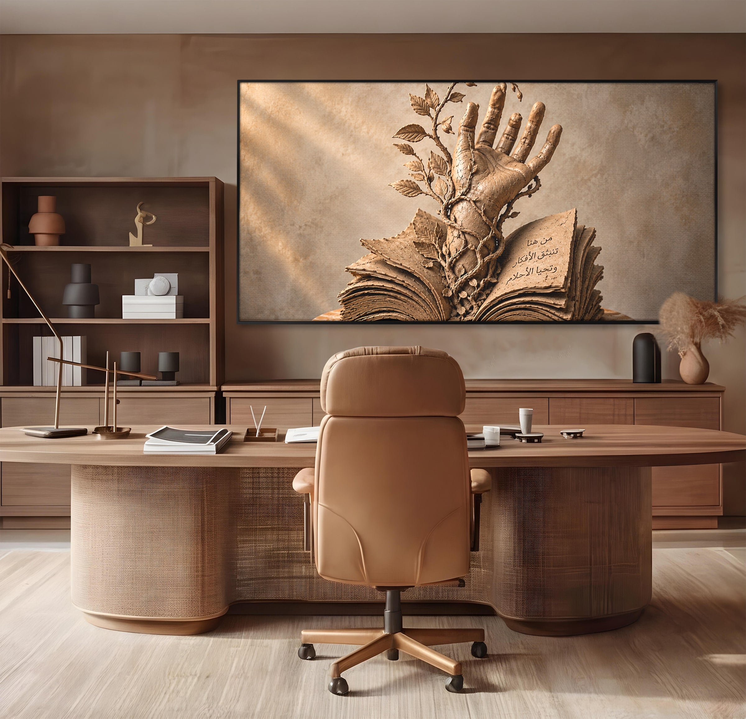 Tablou Canvas Premium LuxCanva® U1150, Mana Din Cartea Vietii, Sculptura, Natura, Mana, Carte, Birou, Culori Vibrante
