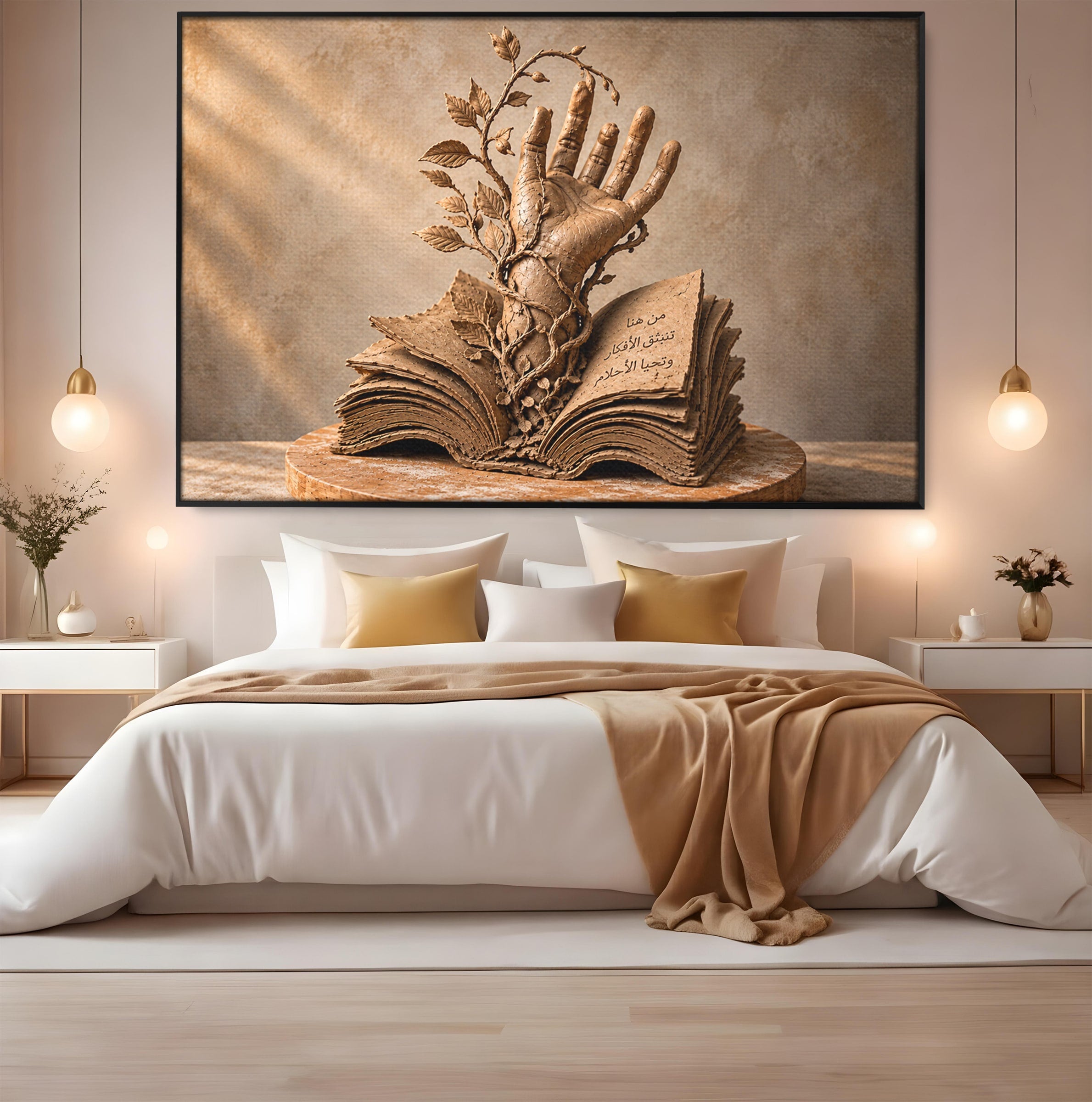 Tablou Canvas Premium LuxCanva® U1150, Mana Din Cartea Vietii, Sculptura, Natura, Mana, Carte, Birou, Culori Vibrante