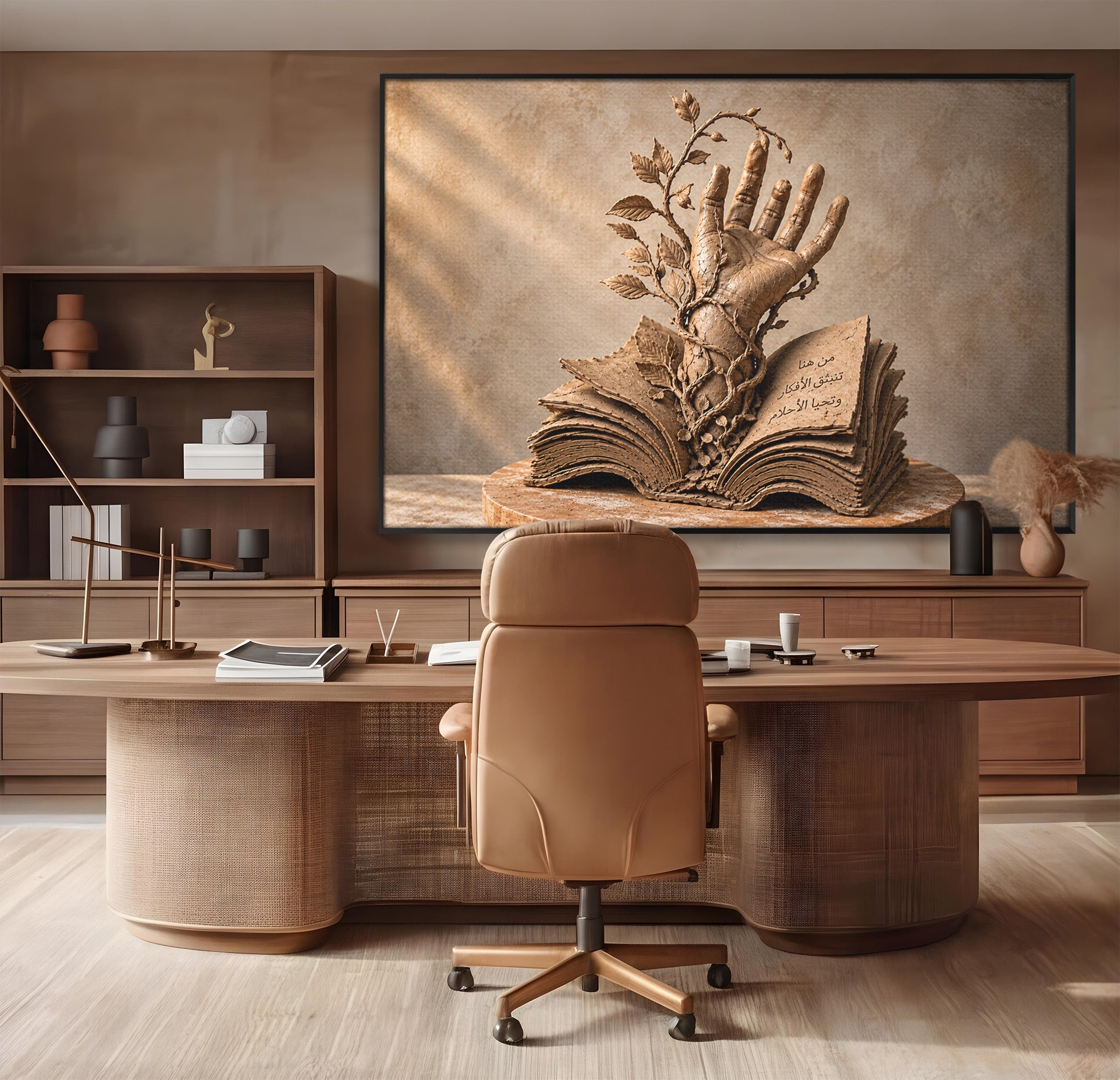 Tablou Canvas Premium LuxCanva® U1150, Mana Din Cartea Vietii, Sculptura, Natura, Mana, Carte, Birou, Culori Vibrante