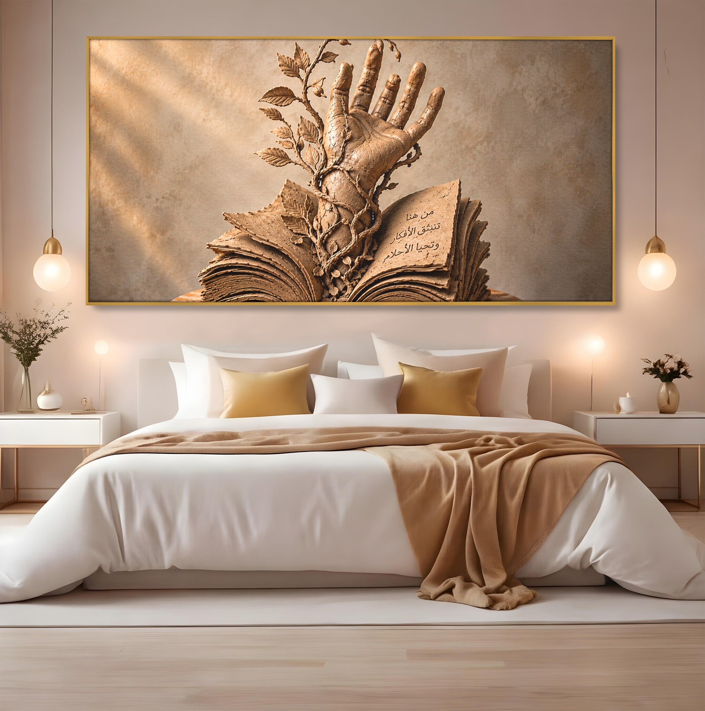 Tablou Canvas Premium LuxCanva® U1150, Mana Din Cartea Vietii, Sculptura, Natura, Mana, Carte, Birou, Culori Vibrante