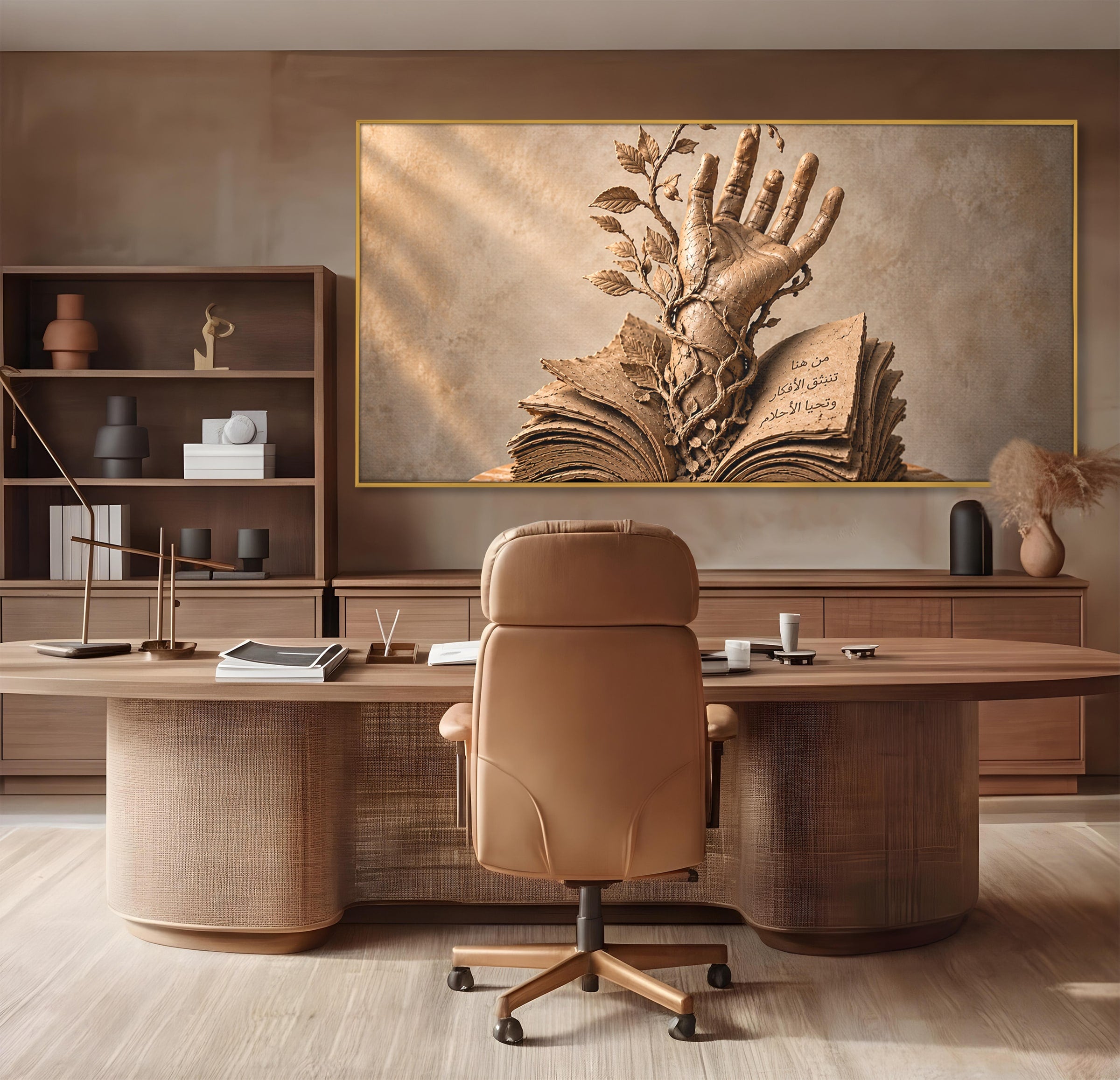 Tablou Canvas Premium LuxCanva® U1150, Mana Din Cartea Vietii, Sculptura, Natura, Mana, Carte, Birou, Culori Vibrante