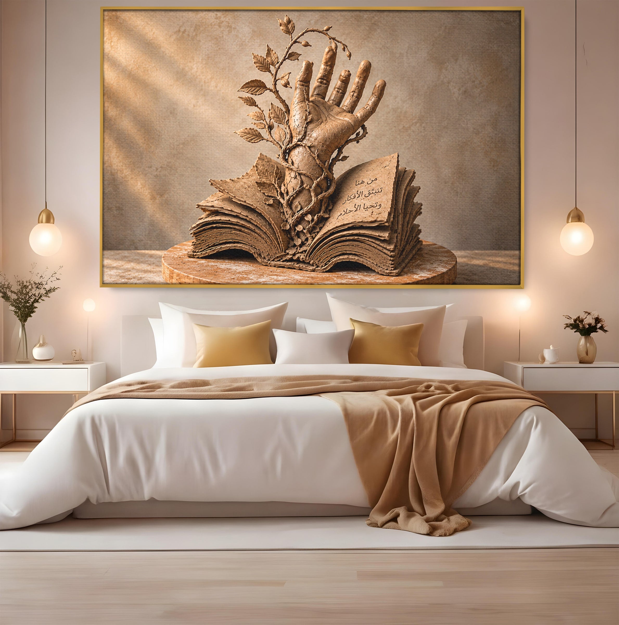 Tablou Canvas Premium LuxCanva® U1150, Mana Din Cartea Vietii, Sculptura, Natura, Mana, Carte, Birou, Culori Vibrante