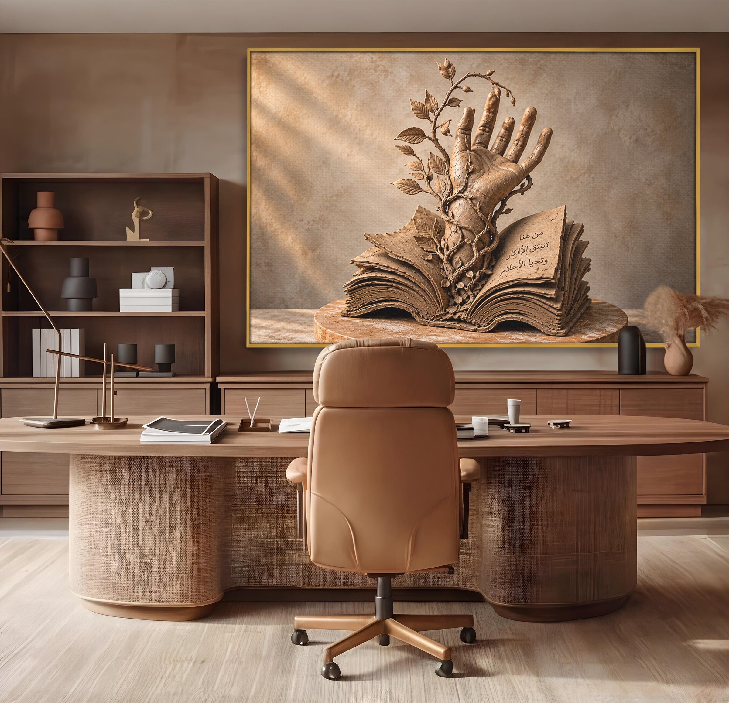 Tablou Canvas Premium LuxCanva® U1150, Mana Din Cartea Vietii, Sculptura, Natura, Mana, Carte, Birou, Culori Vibrante