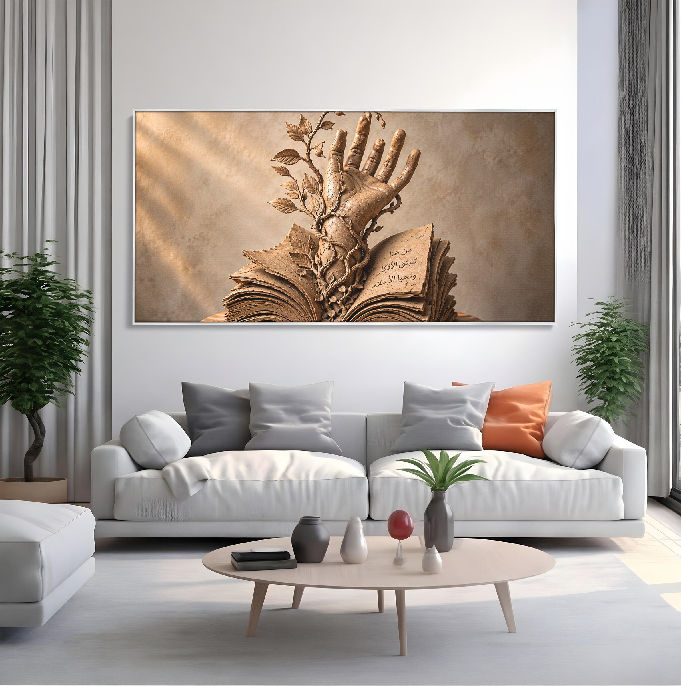 Tablou Canvas Premium LuxCanva® U1150, Mana Din Cartea Vietii, Sculptura, Natura, Mana, Carte, Birou, Culori Vibrante