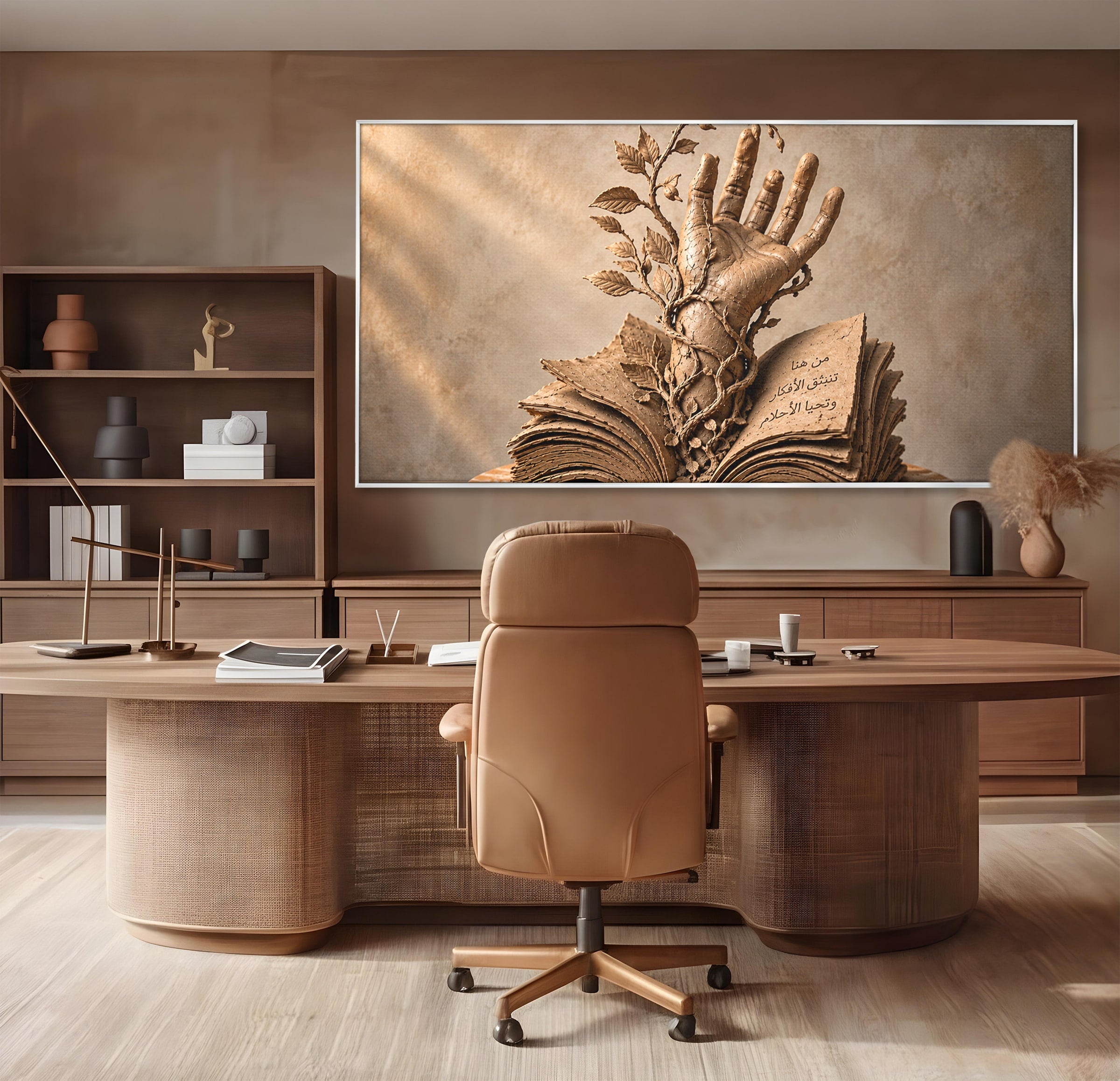 Tablou Canvas Premium LuxCanva® U1150, Mana Din Cartea Vietii, Sculptura, Natura, Mana, Carte, Birou, Culori Vibrante