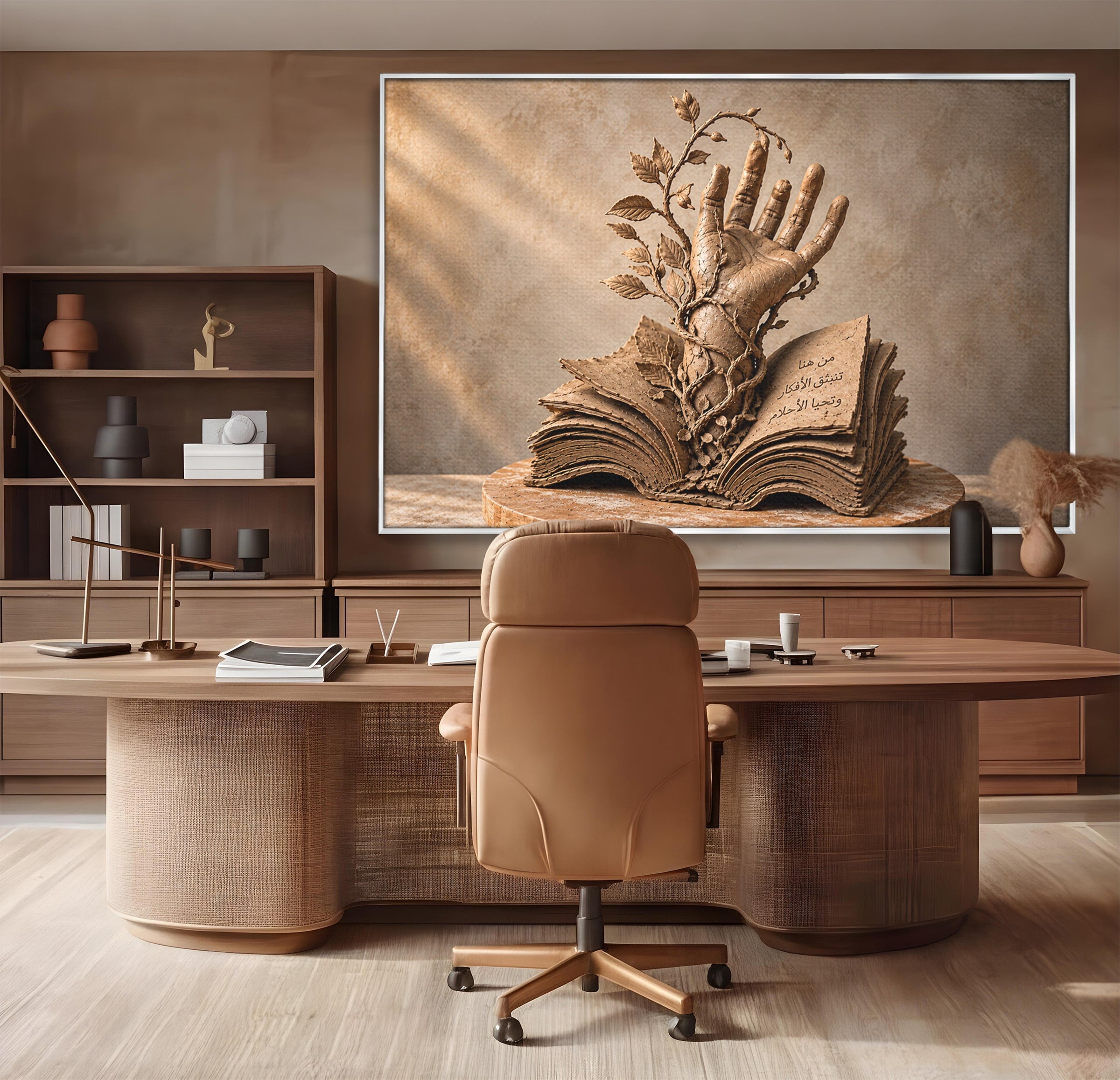 Tablou Canvas Premium LuxCanva® U1150, Mana Din Cartea Vietii, Sculptura, Natura, Mana, Carte, Birou, Culori Vibrante