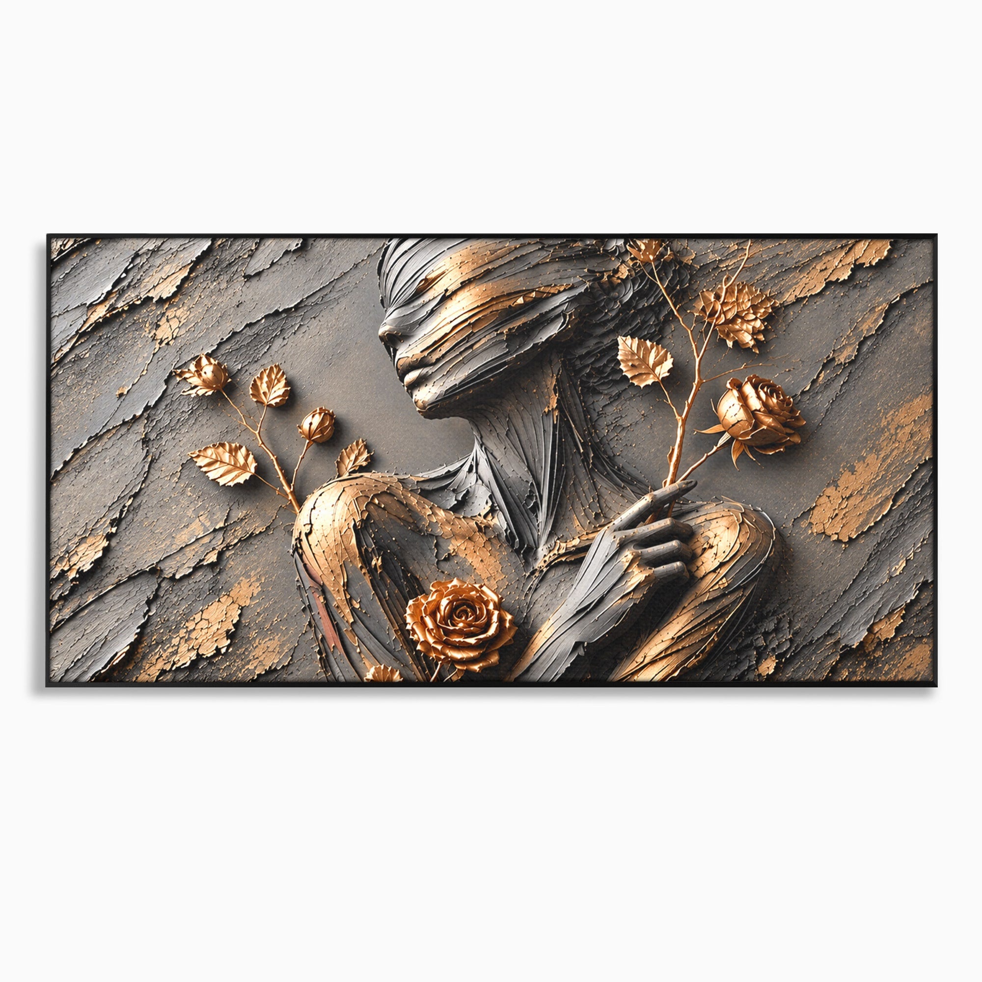 Tablou Canvas Premium LuxCanva® U1151, Femeie Sculptata In Flori, Arta, Sculptura, Flori, Living, Culori Vibrante