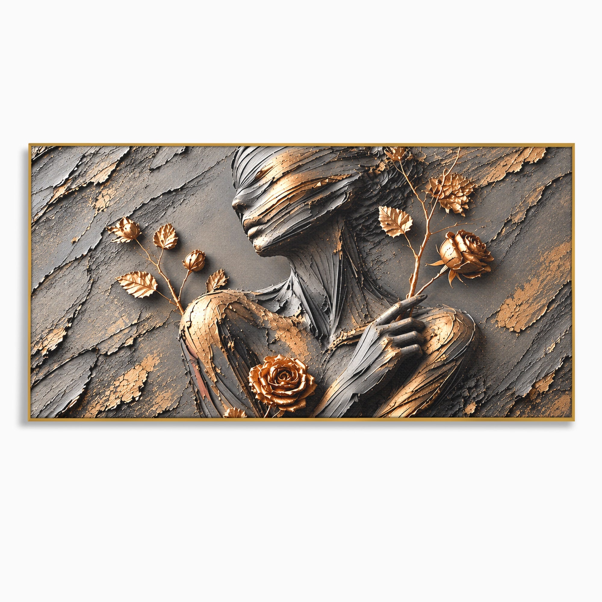 Tablou Canvas Premium LuxCanva® U1151, Femeie Sculptata In Flori, Arta, Sculptura, Flori, Living, Culori Vibrante