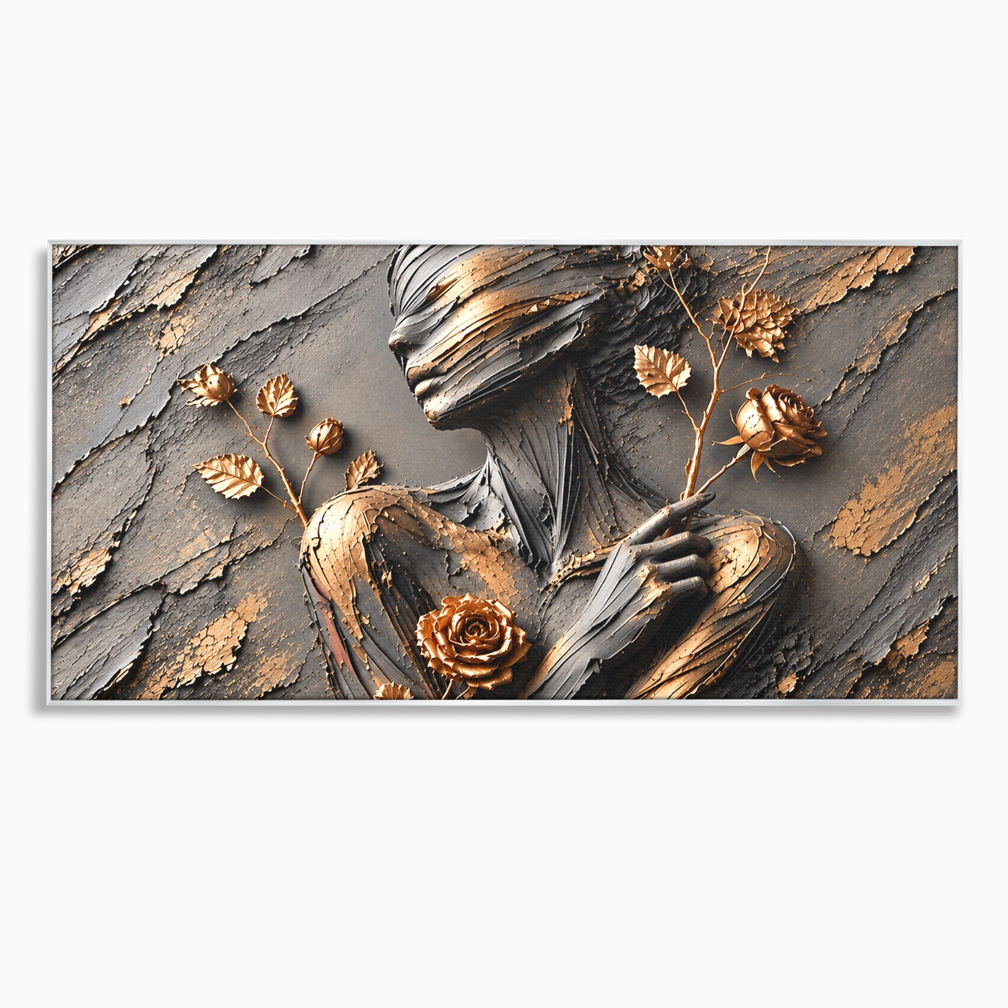 Tablou Canvas Premium LuxCanva® U1151, Femeie Sculptata In Flori, Arta, Sculptura, Flori, Living, Culori Vibrante