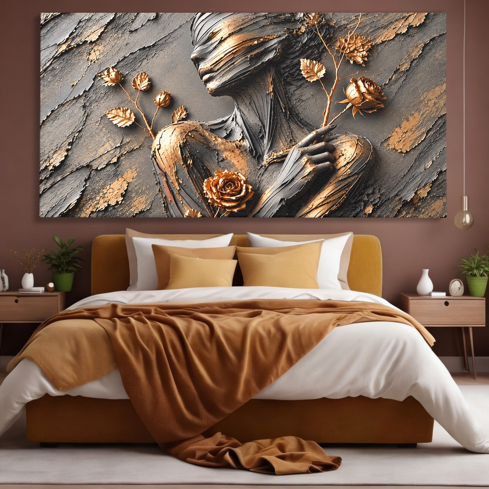 Tablou Canvas Premium LuxCanva® U1151, Femeie Sculptata In Flori, Arta, Sculptura, Flori, Living, Culori Vibrante