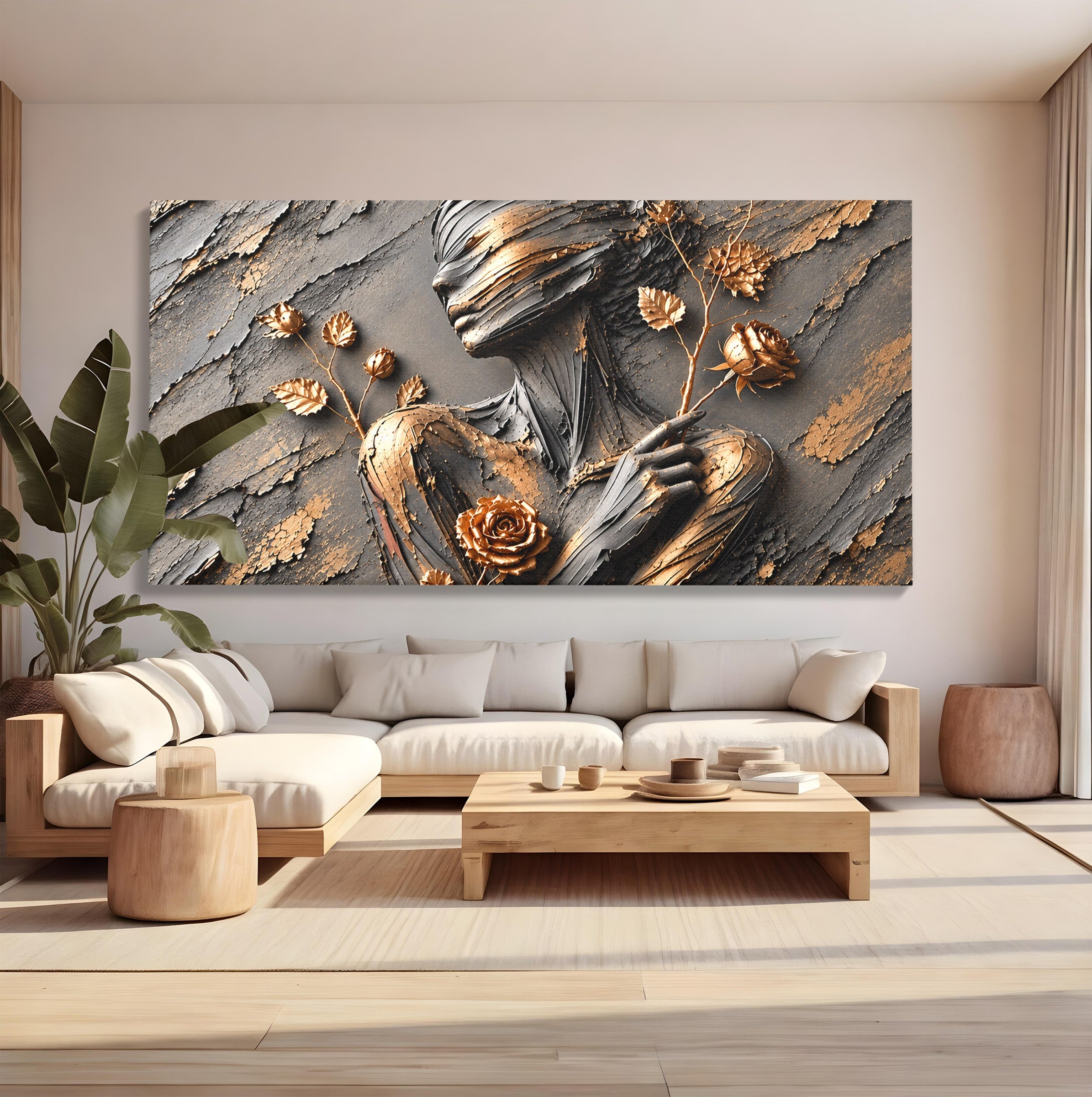 Tablou Canvas Premium LuxCanva® U1151, Femeie Sculptata In Flori, Arta, Sculptura, Flori, Living, Culori Vibrante