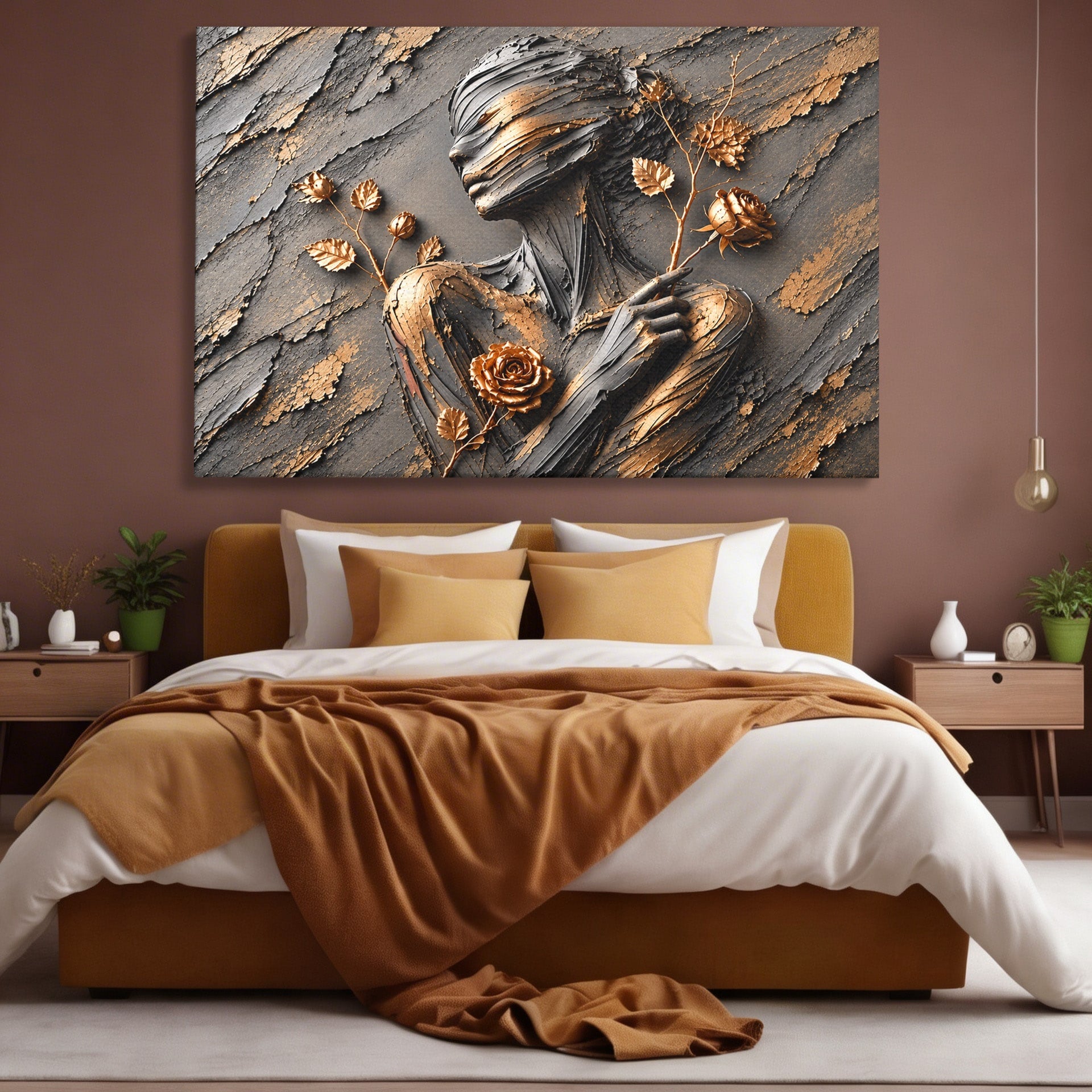 Tablou Canvas Premium LuxCanva® U1151, Femeie Sculptata In Flori, Arta, Sculptura, Flori, Living, Culori Vibrante