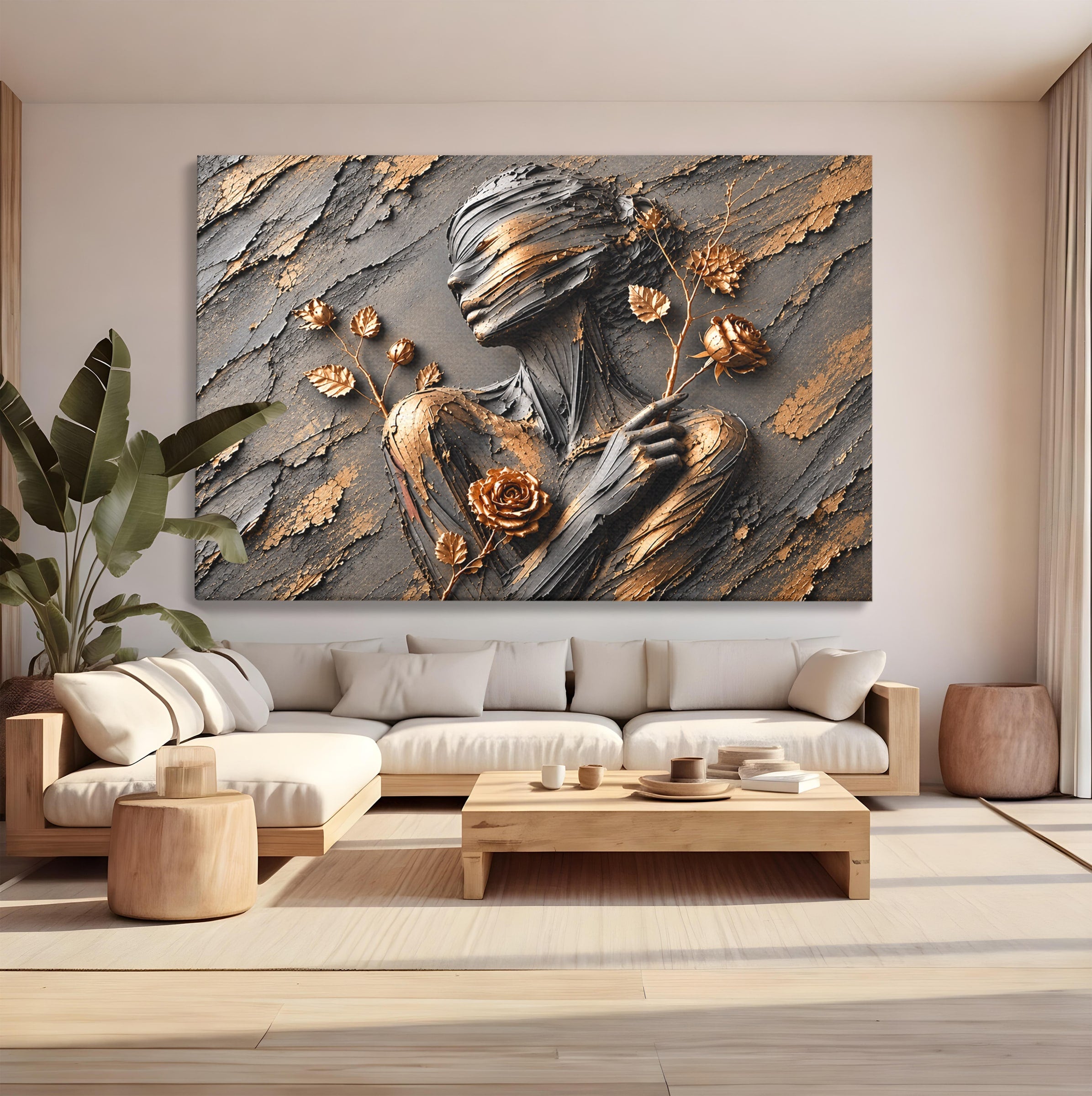 Tablou Canvas Premium LuxCanva® U1151, Femeie Sculptata In Flori, Arta, Sculptura, Flori, Living, Culori Vibrante