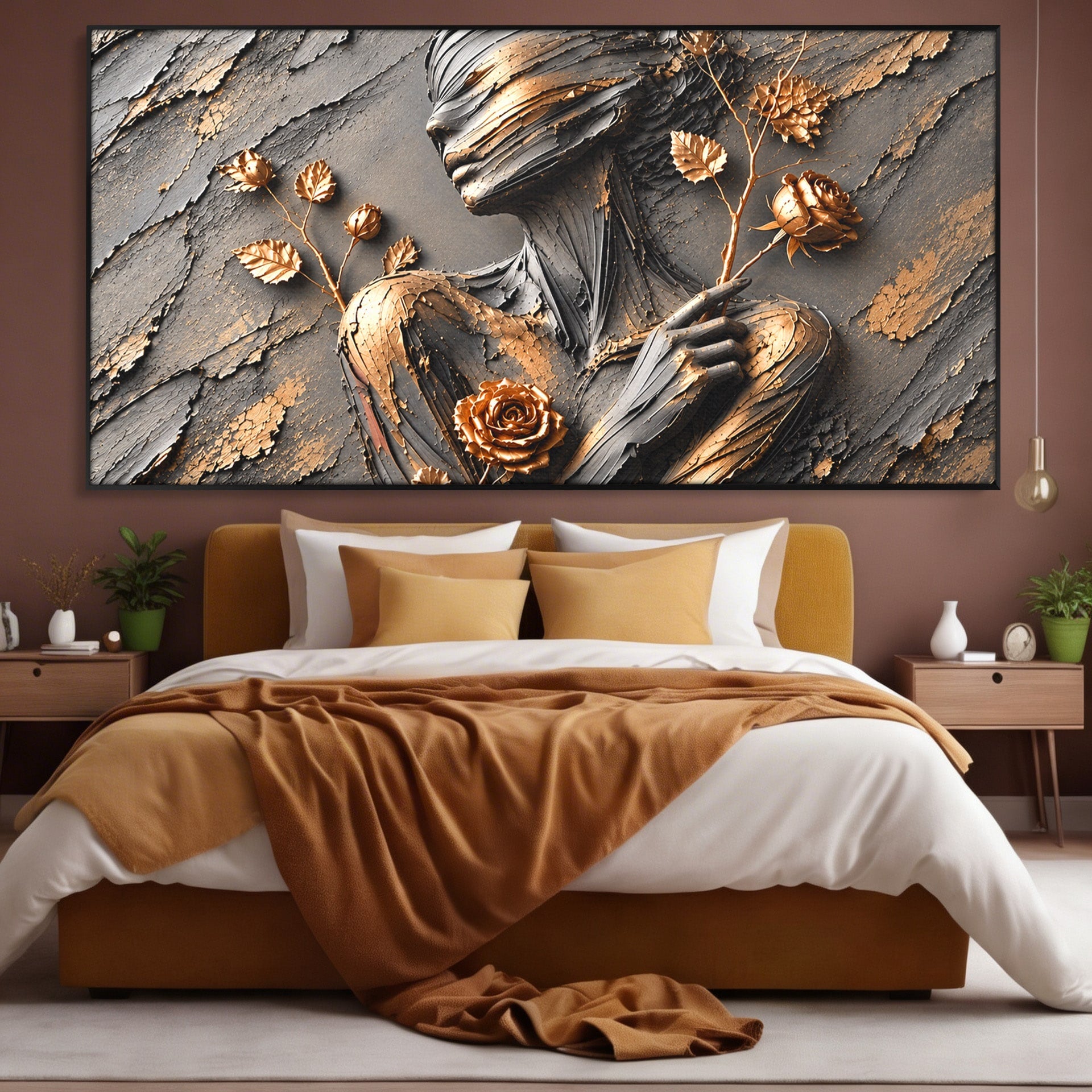 Tablou Canvas Premium LuxCanva® U1151, Femeie Sculptata In Flori, Arta, Sculptura, Flori, Living, Culori Vibrante