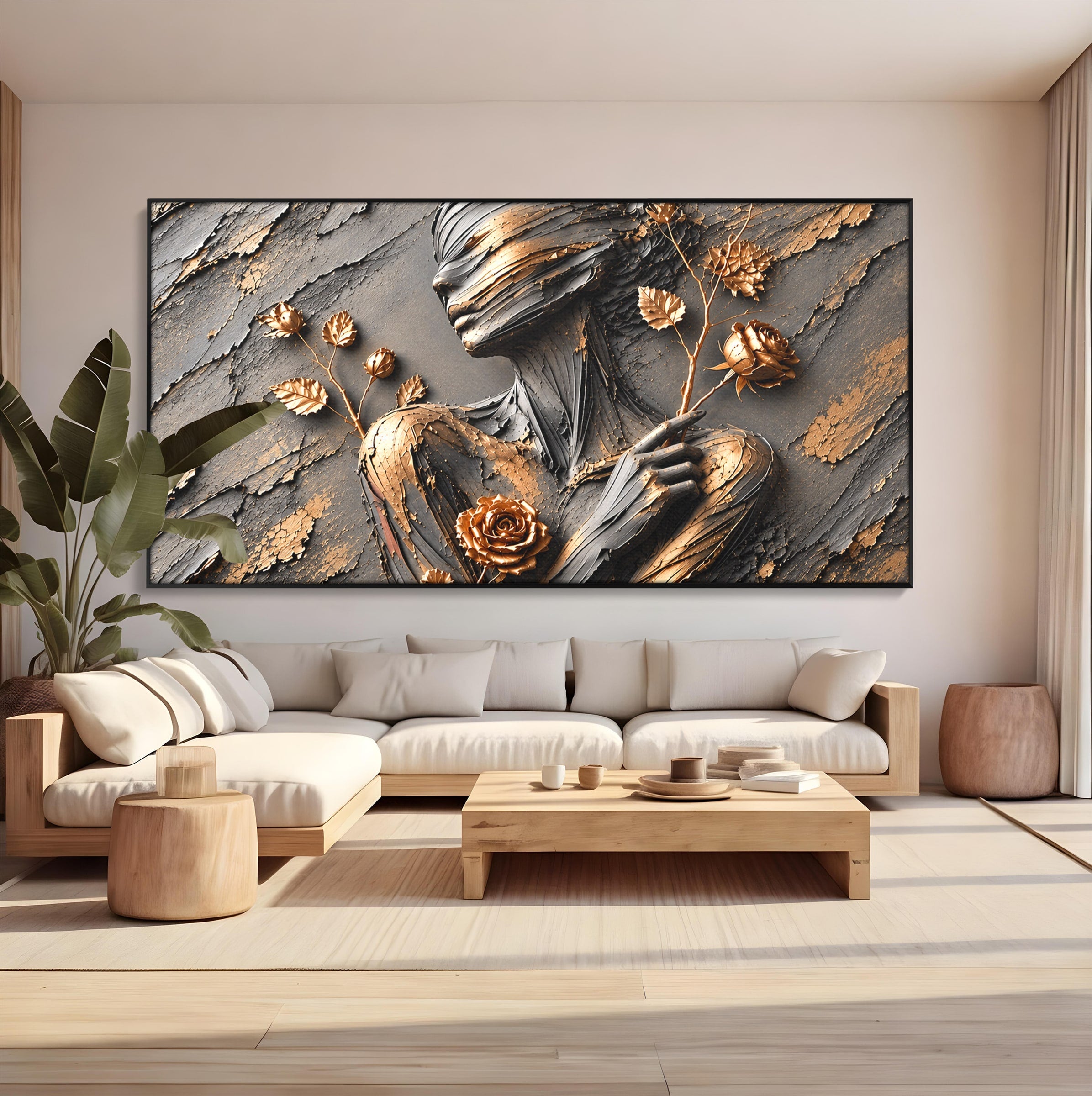 Tablou Canvas Premium LuxCanva® U1151, Femeie Sculptata In Flori, Arta, Sculptura, Flori, Living, Culori Vibrante