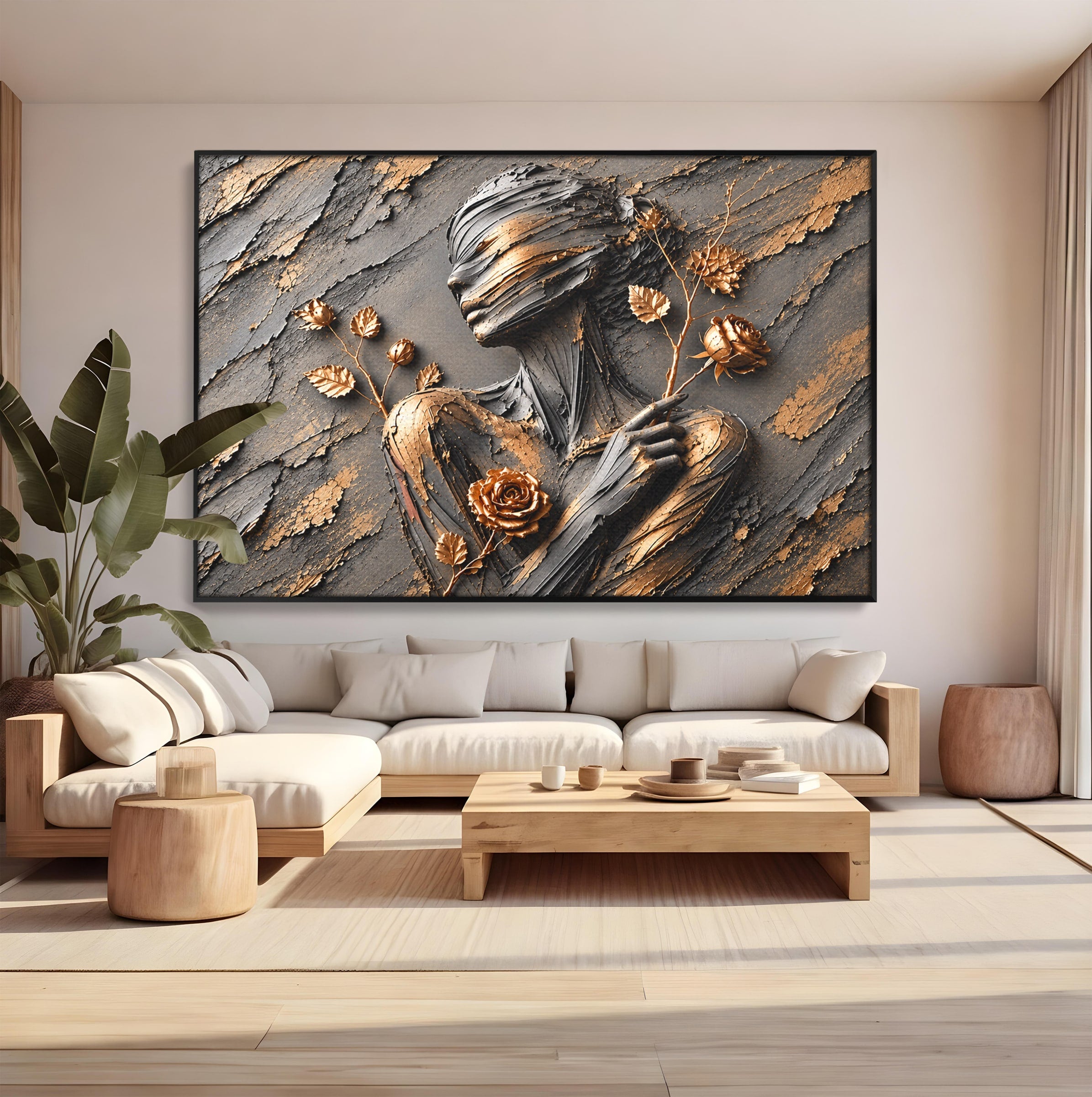 Tablou Canvas Premium LuxCanva® U1151, Femeie Sculptata In Flori, Arta, Sculptura, Flori, Living, Culori Vibrante