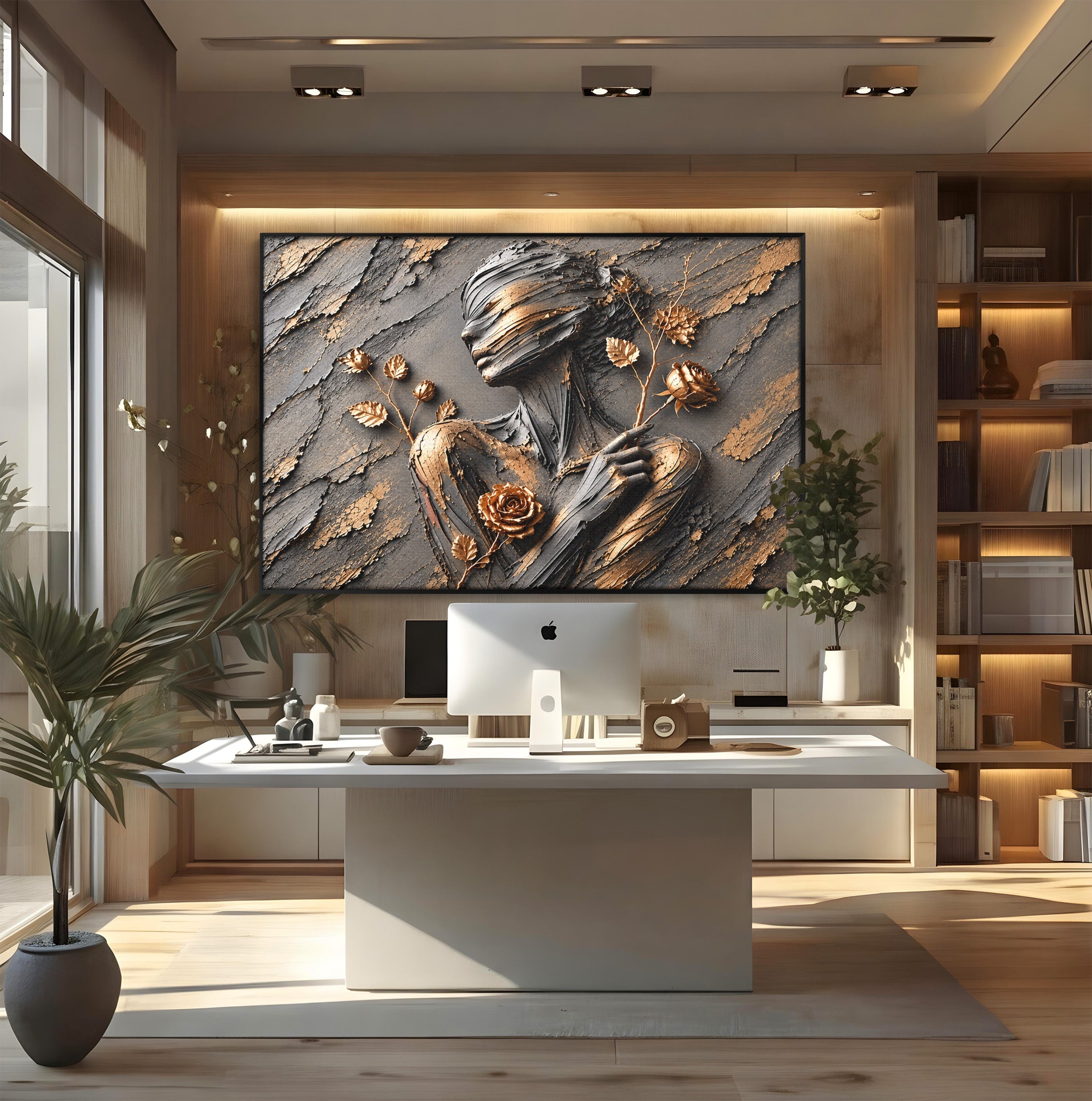 Tablou Canvas Premium LuxCanva® U1151, Femeie Sculptata In Flori, Arta, Sculptura, Flori, Living, Culori Vibrante