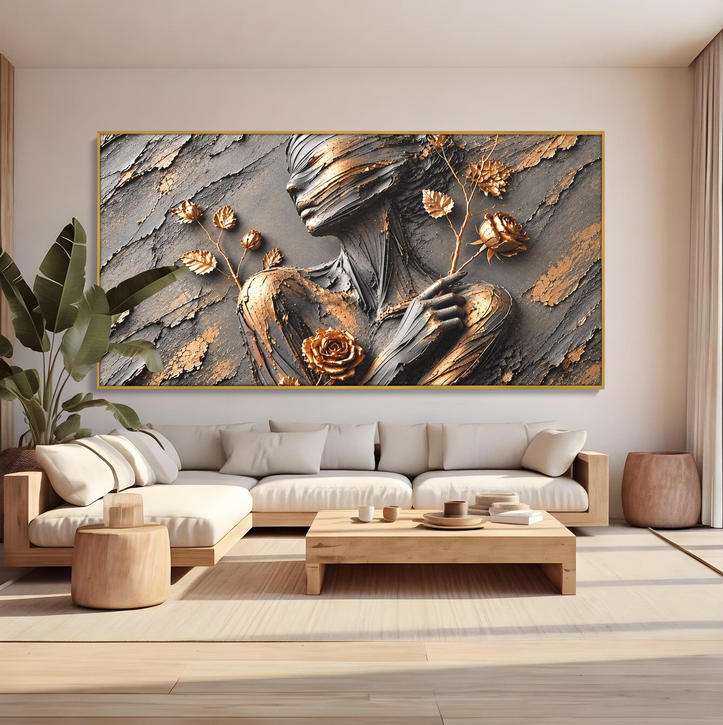 Tablou Canvas Premium LuxCanva® U1151, Femeie Sculptata In Flori, Arta, Sculptura, Flori, Living, Culori Vibrante