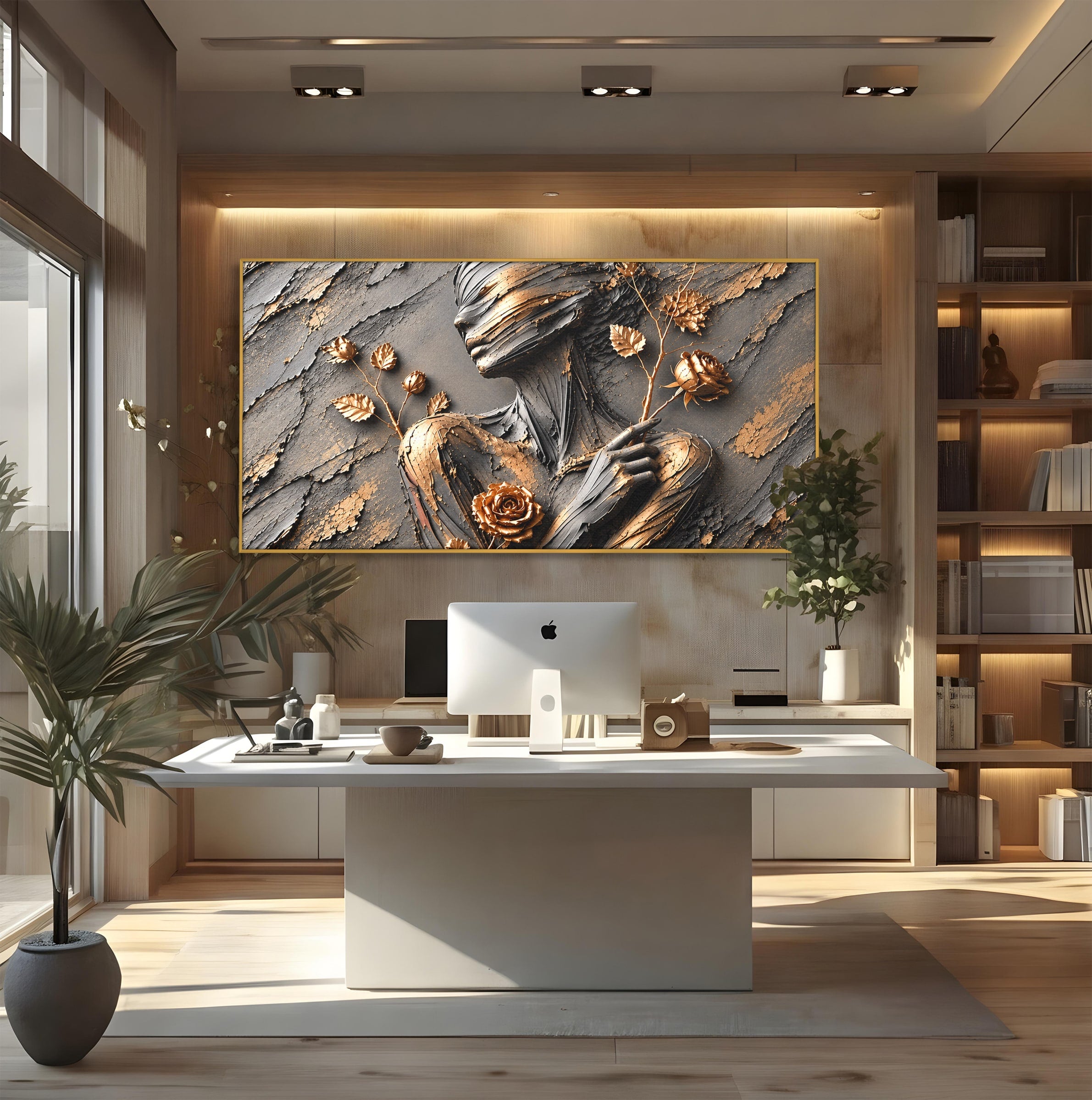 Tablou Canvas Premium LuxCanva® U1151, Femeie Sculptata In Flori, Arta, Sculptura, Flori, Living, Culori Vibrante