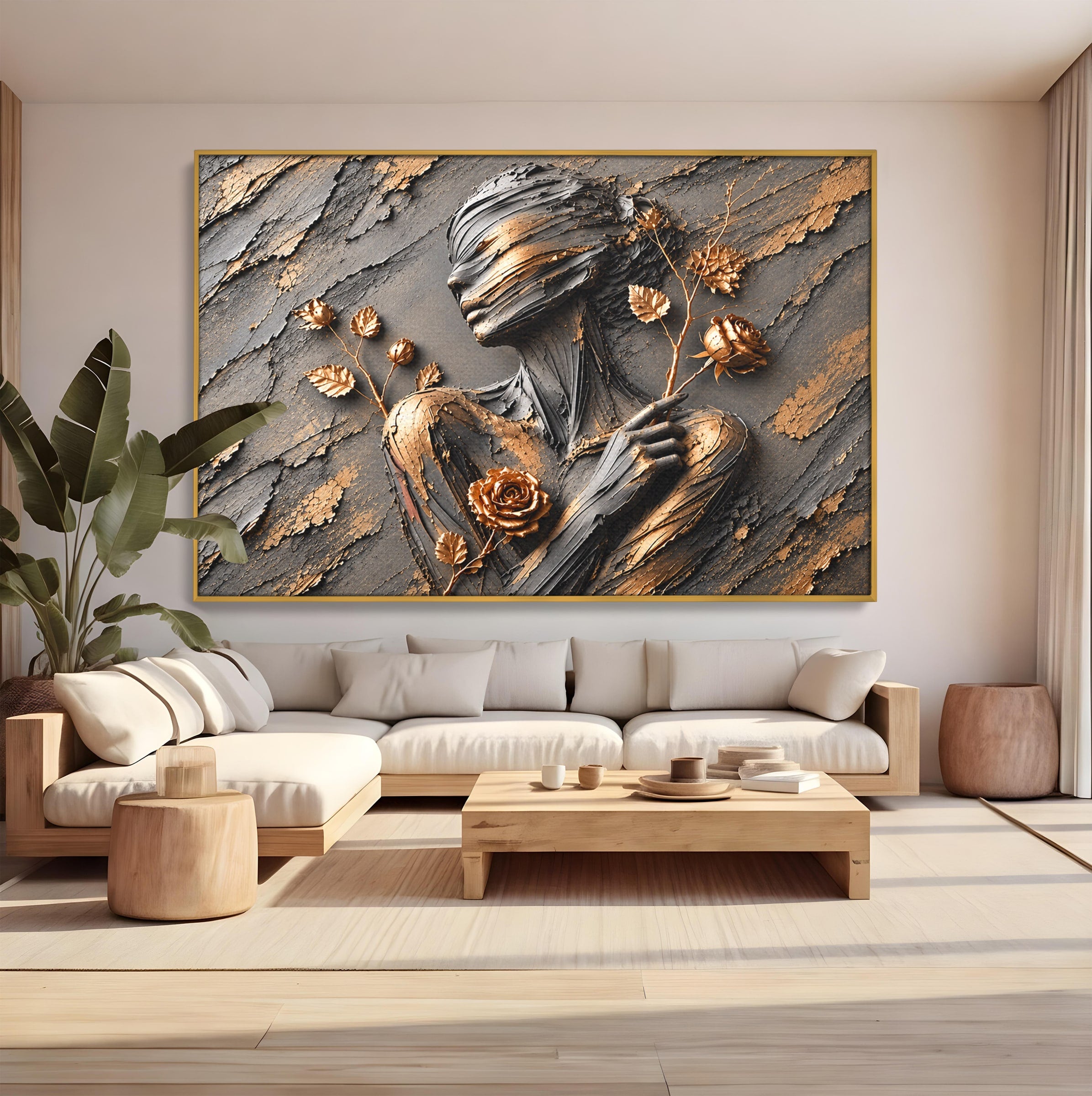 Tablou Canvas Premium LuxCanva® U1151, Femeie Sculptata In Flori, Arta, Sculptura, Flori, Living, Culori Vibrante