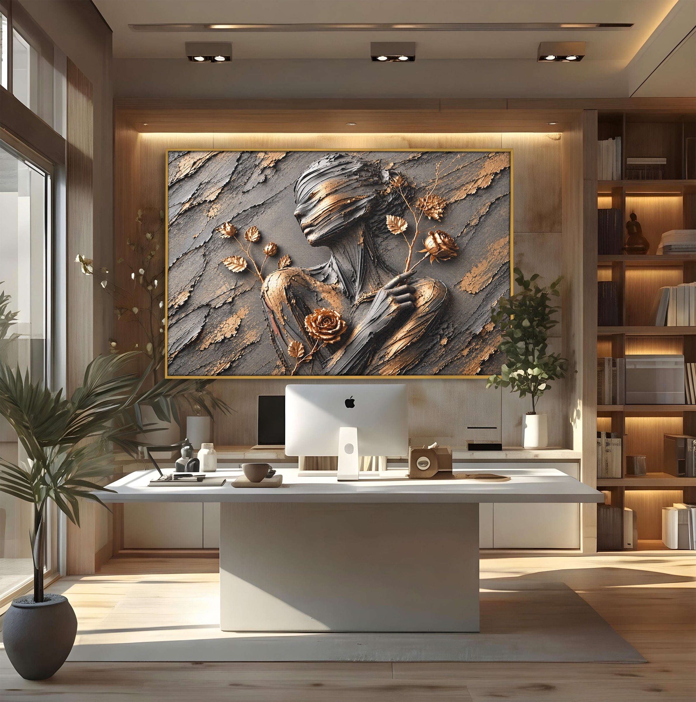 Tablou Canvas Premium LuxCanva® U1151, Femeie Sculptata In Flori, Arta, Sculptura, Flori, Living, Culori Vibrante