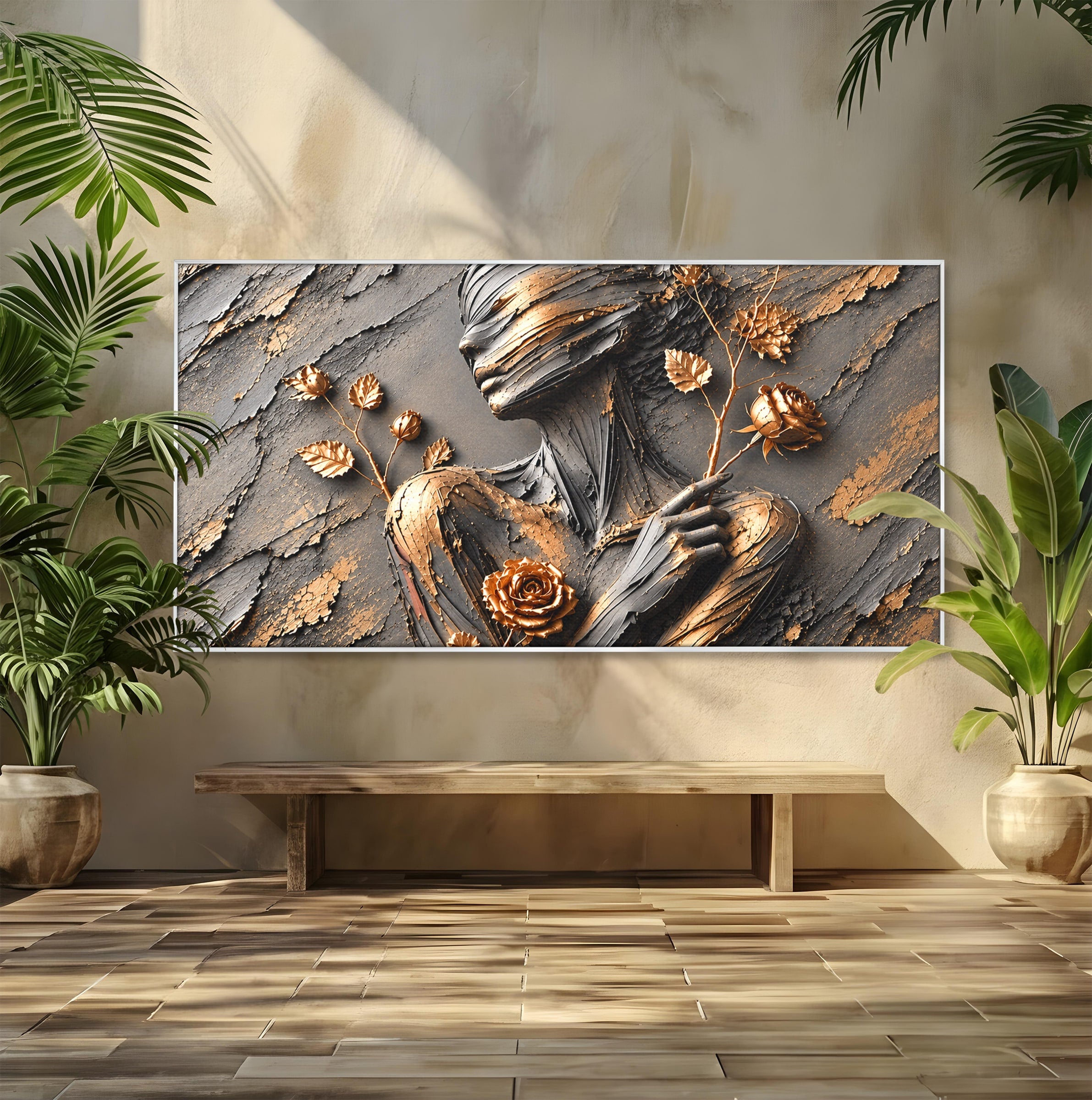 Tablou Canvas Premium LuxCanva® U1151, Femeie Sculptata In Flori, Arta, Sculptura, Flori, Living, Culori Vibrante