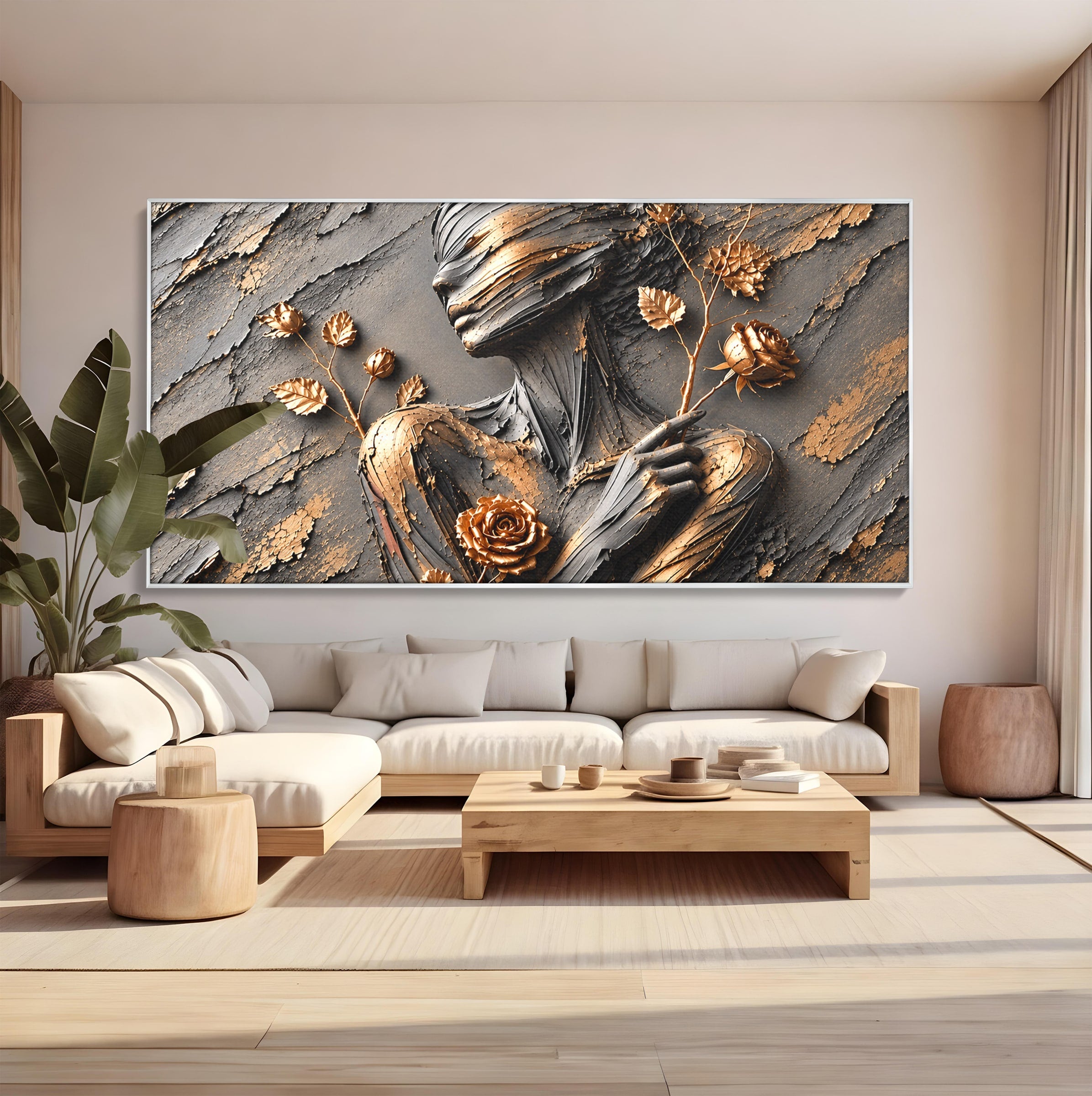 Tablou Canvas Premium LuxCanva® U1151, Femeie Sculptata In Flori, Arta, Sculptura, Flori, Living, Culori Vibrante