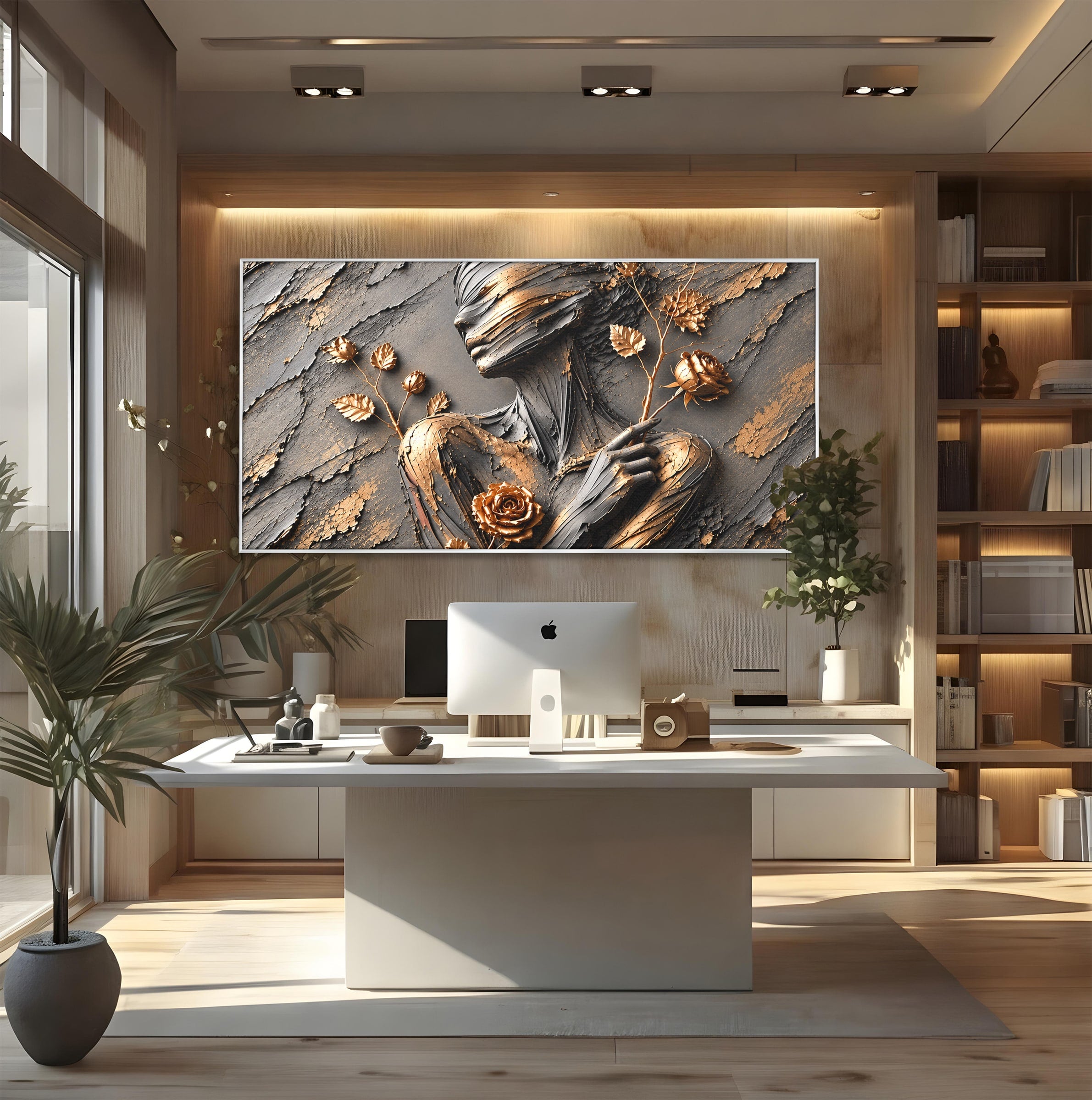 Tablou Canvas Premium LuxCanva® U1151, Femeie Sculptata In Flori, Arta, Sculptura, Flori, Living, Culori Vibrante