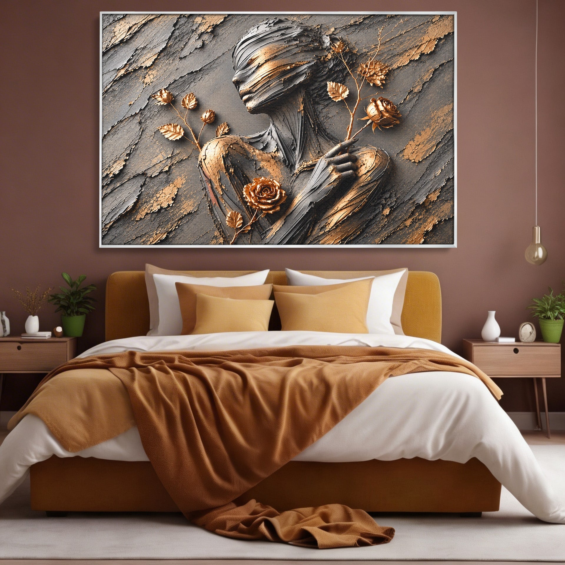 Tablou Canvas Premium LuxCanva® U1151, Femeie Sculptata In Flori, Arta, Sculptura, Flori, Living, Culori Vibrante
