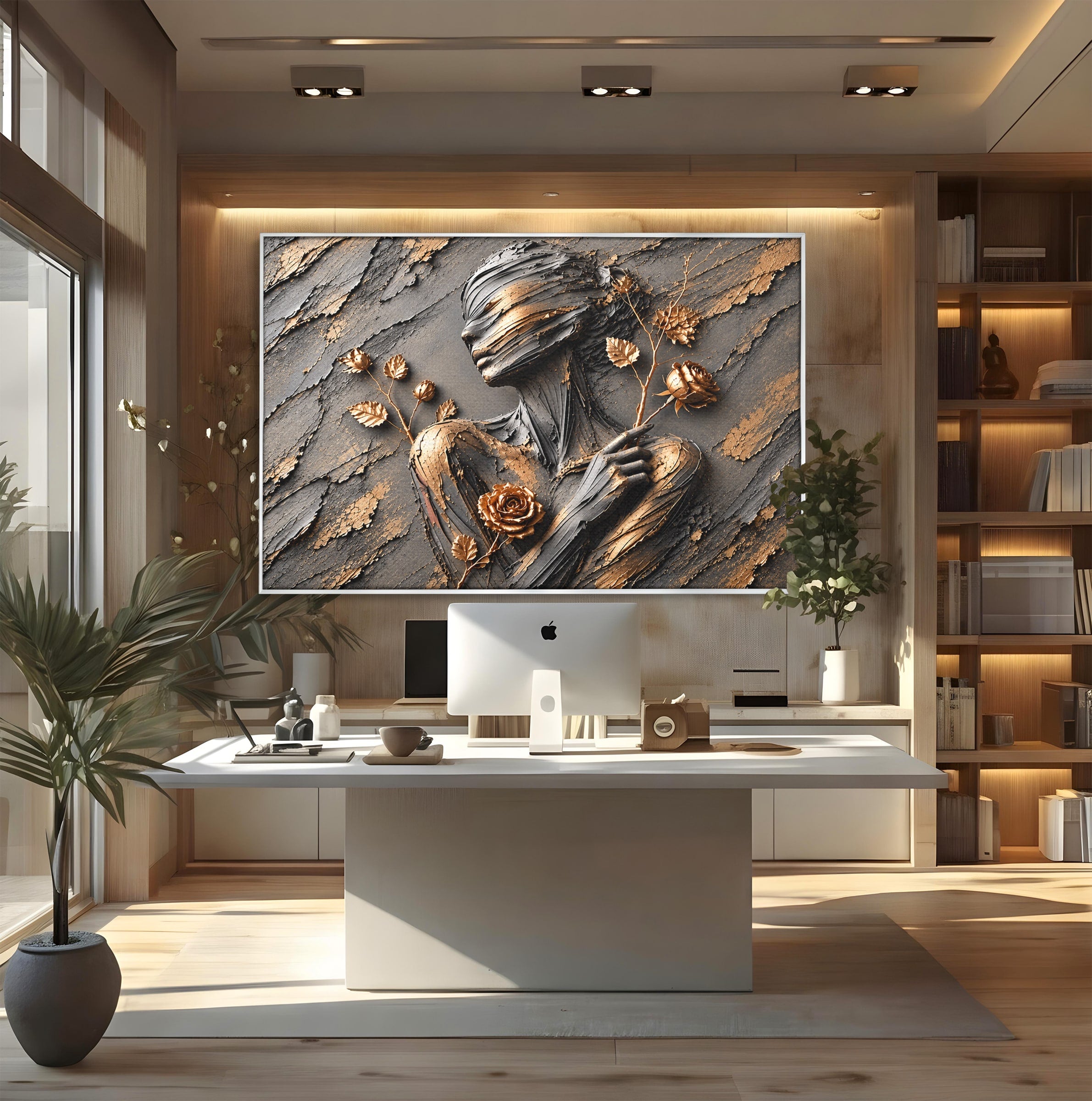 Tablou Canvas Premium LuxCanva® U1151, Femeie Sculptata In Flori, Arta, Sculptura, Flori, Living, Culori Vibrante