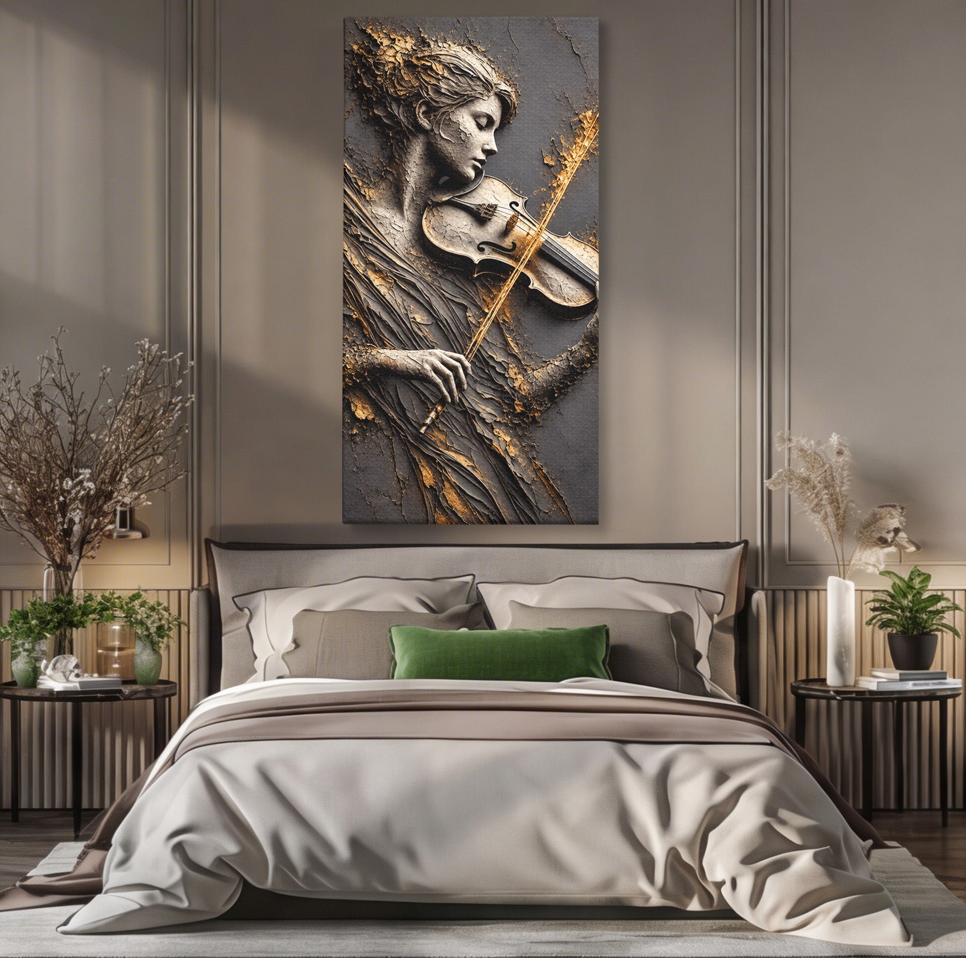 Tablou Canvas Premium LuxCanva® U1152, Muziciana Eleganta, Vioara, Muzica, Relaxare, Arta, Living, Culori Vibrante